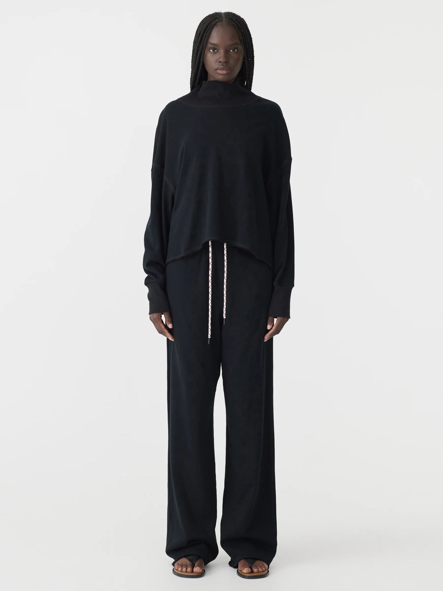 bassike | Drapey Terry Raw Edge Sweat | Black | Palm Boutique