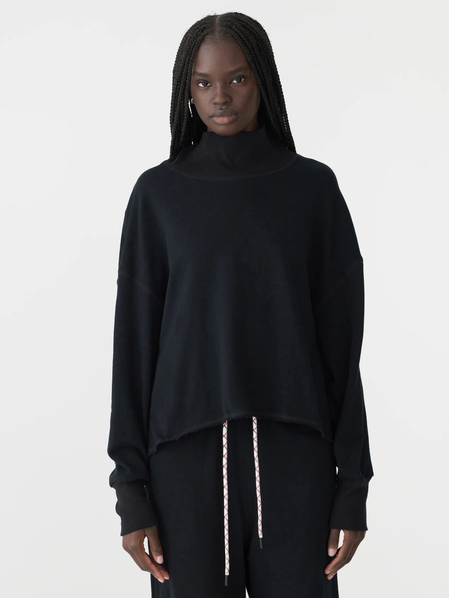 bassike | Drapey Terry Raw Edge Sweat | Black | Palm Boutique