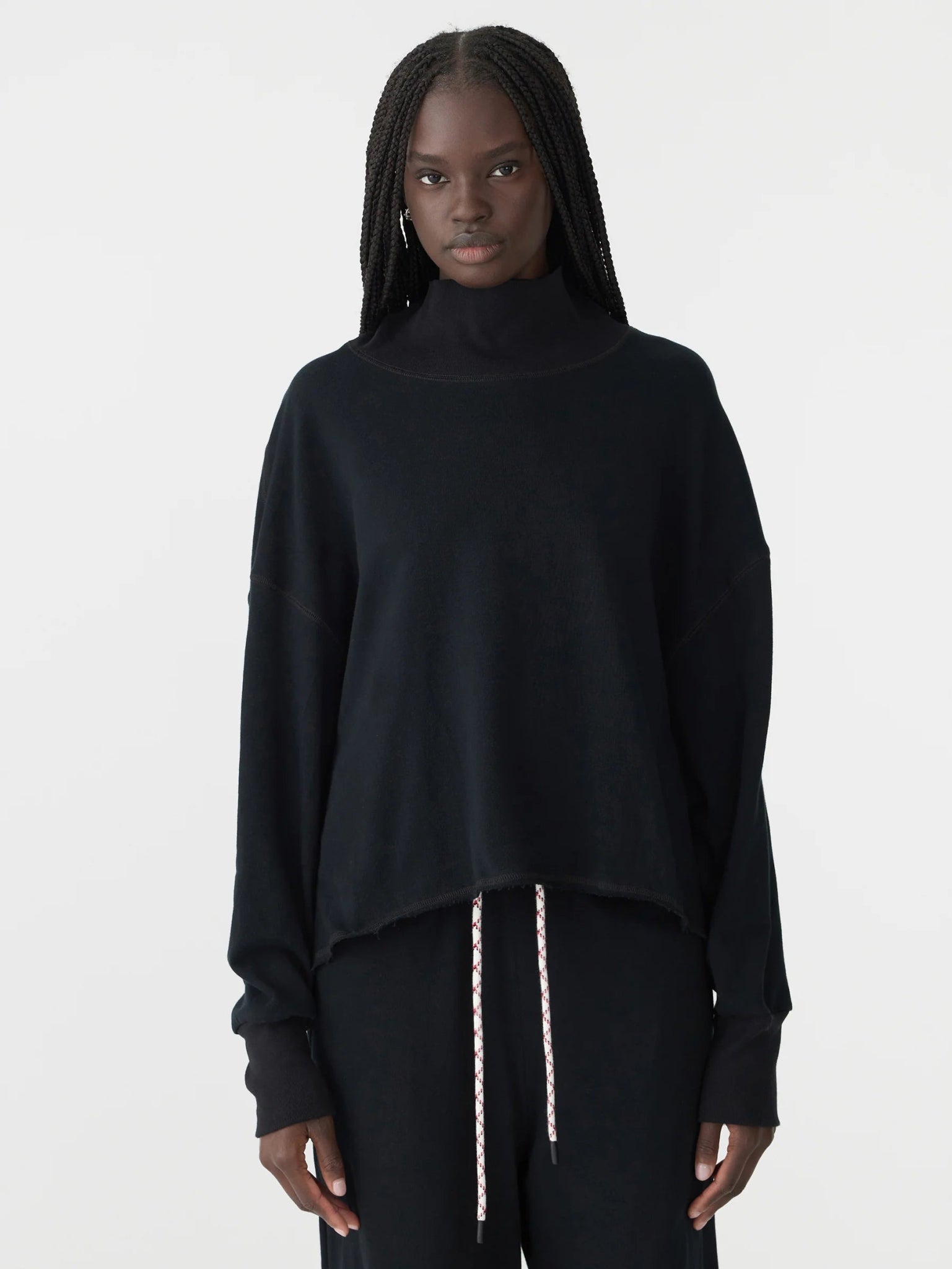bassike | Drapey Terry Raw Edge Sweat | Black | Palm Boutique
