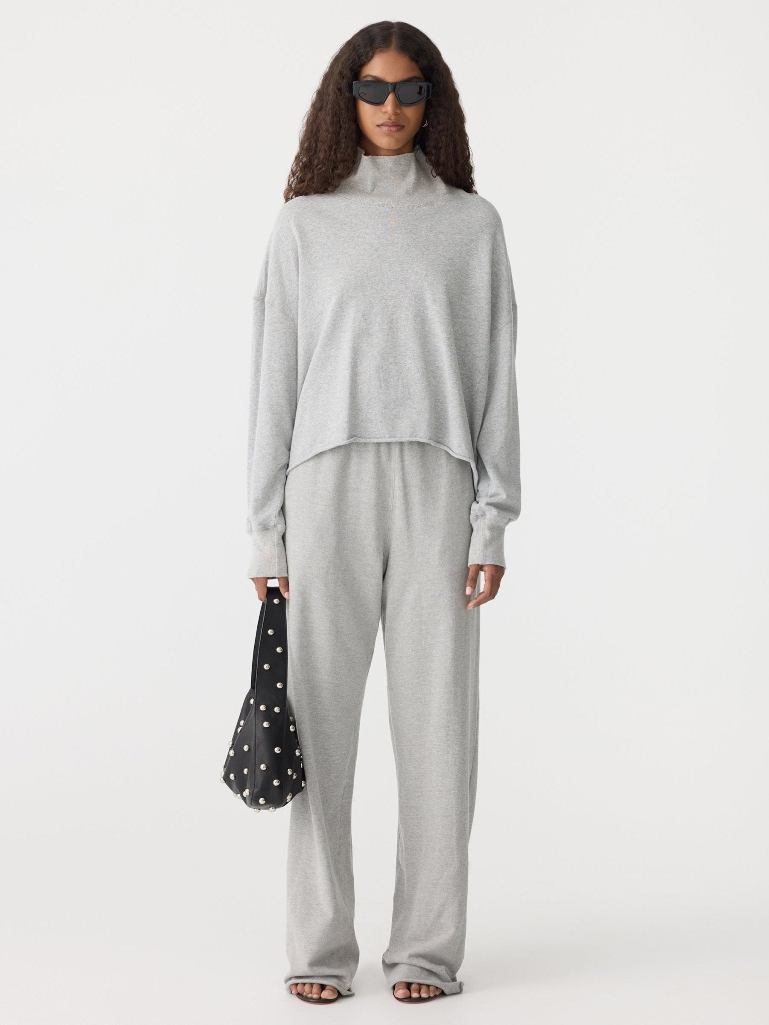 bassike | Drapey Terry Raw Edge Sweat | Grey Marl | Palm Boutique