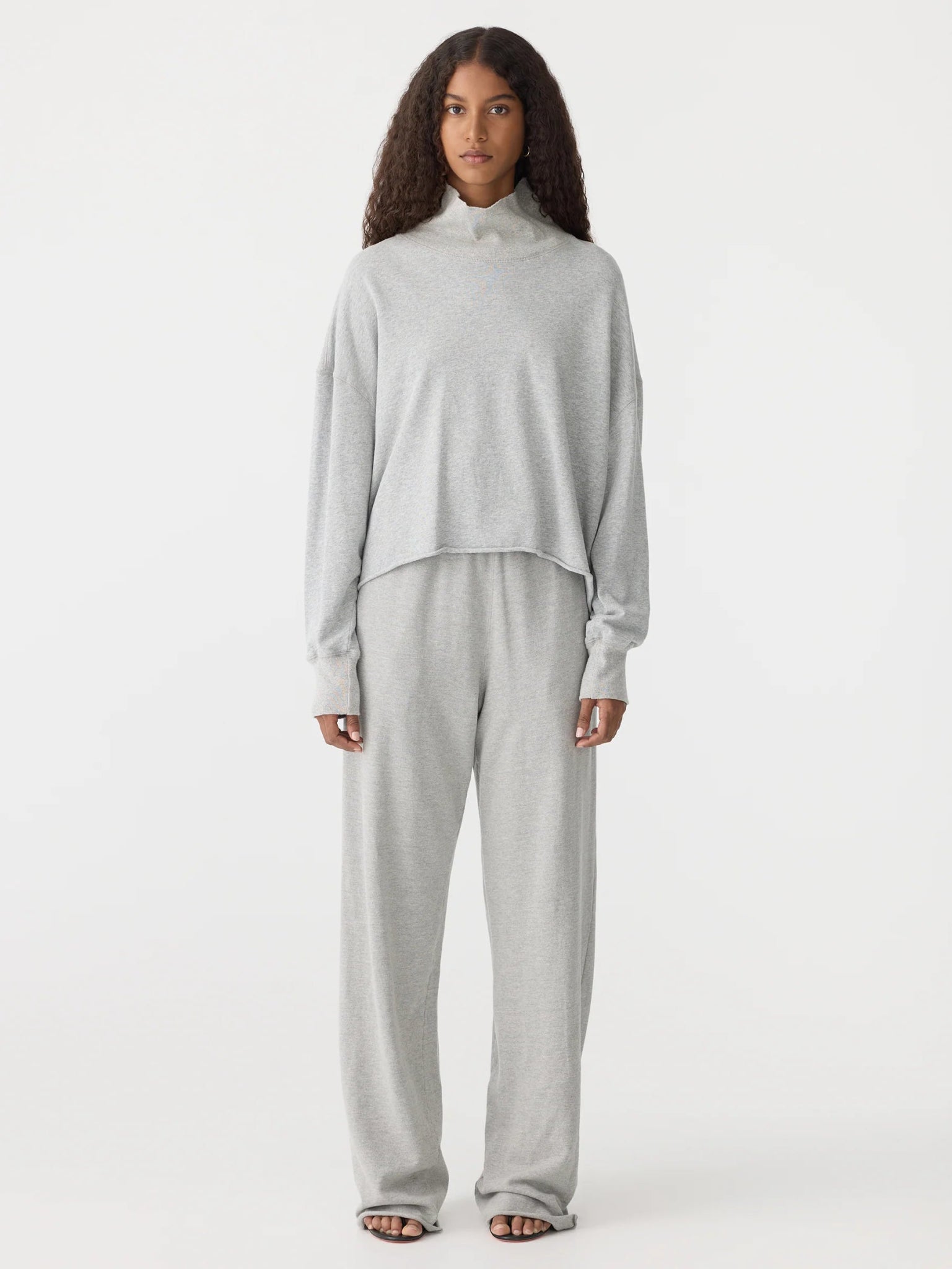 bassike | Drapey Terry Raw Edge Sweat | Grey Marl | Palm Boutique