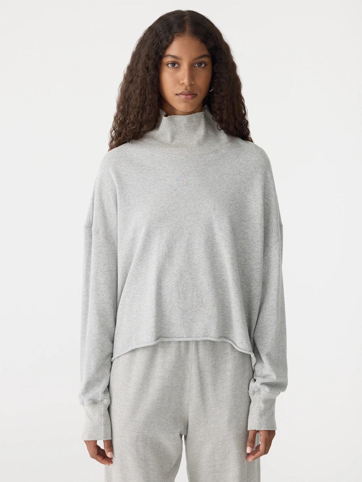 bassike | Drapey Terry Raw Edge Sweat | Grey Marl | Palm Boutique