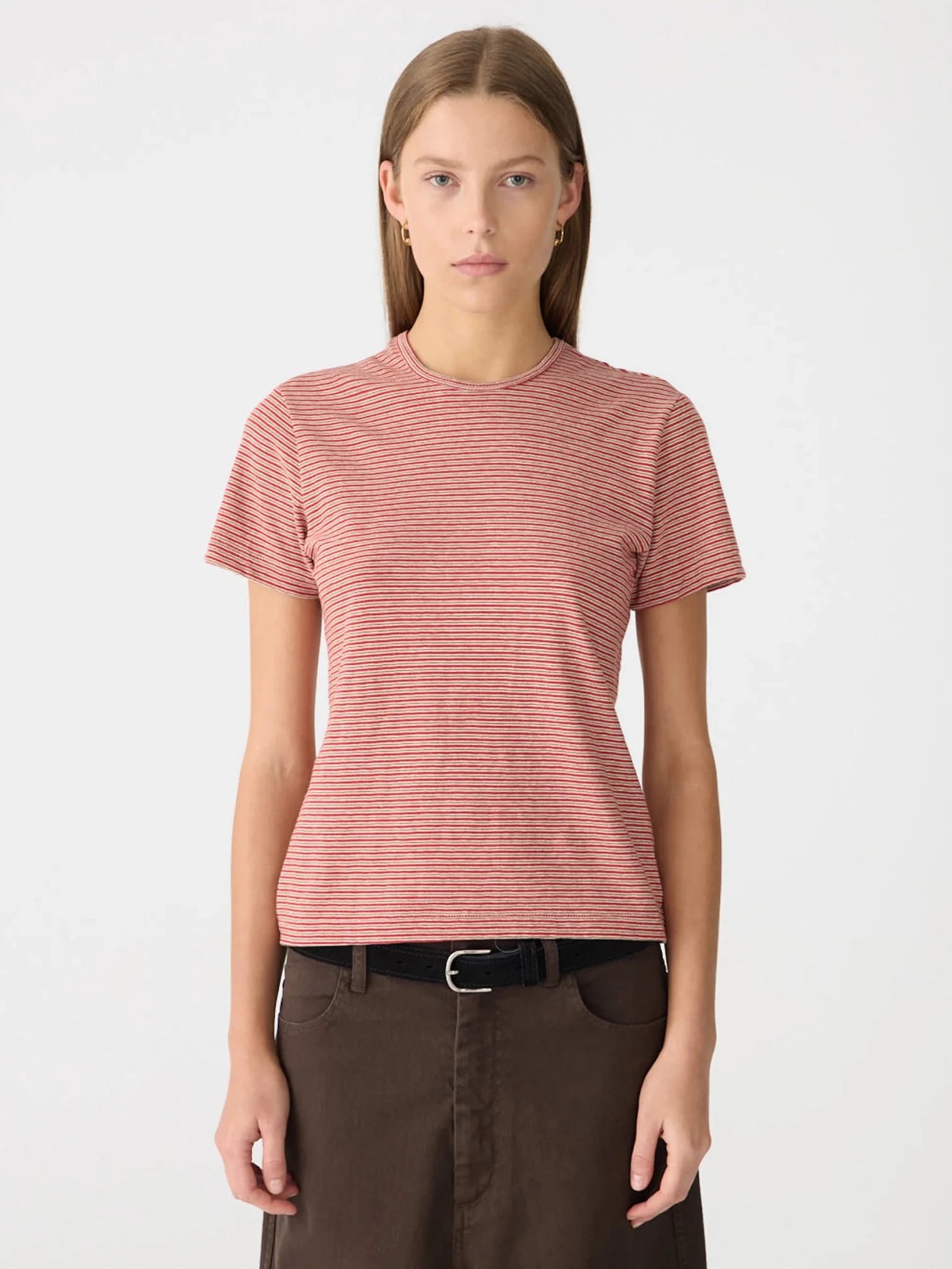 bassike | Heritage T-shirt | Red/Natural/Olive Stripe | Palm Boutique