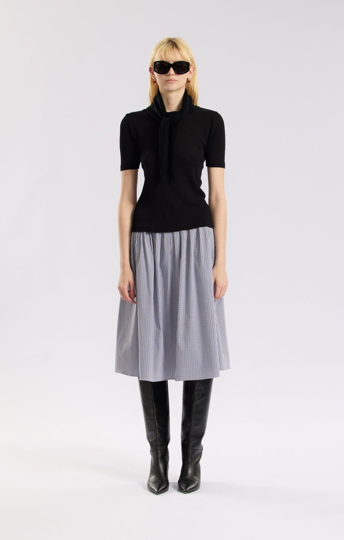 bassike | Mini Check Pleat Skirt | Blue Brown Check | Palm Boutique