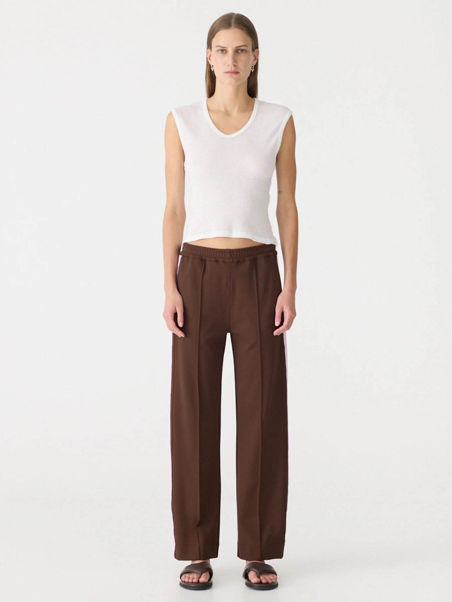 bassike | Pique Stripe Detail Pant | carob/pale pink | Palm Boutique