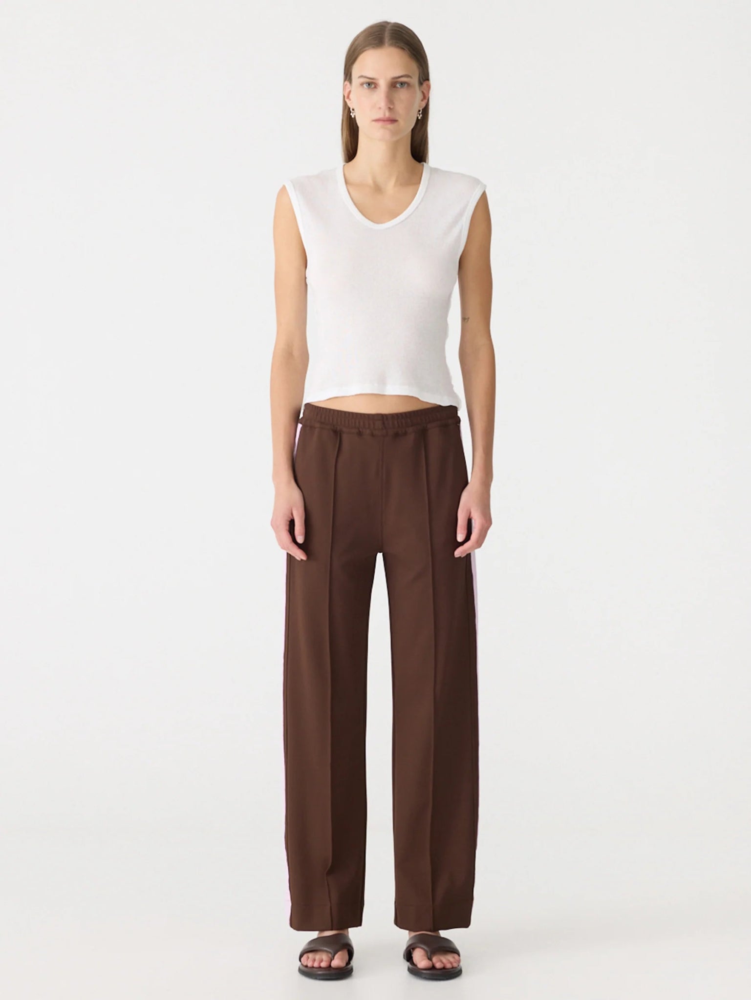 bassike | Pique Stripe Detail Pant | carob/pale pink | Palm Boutique