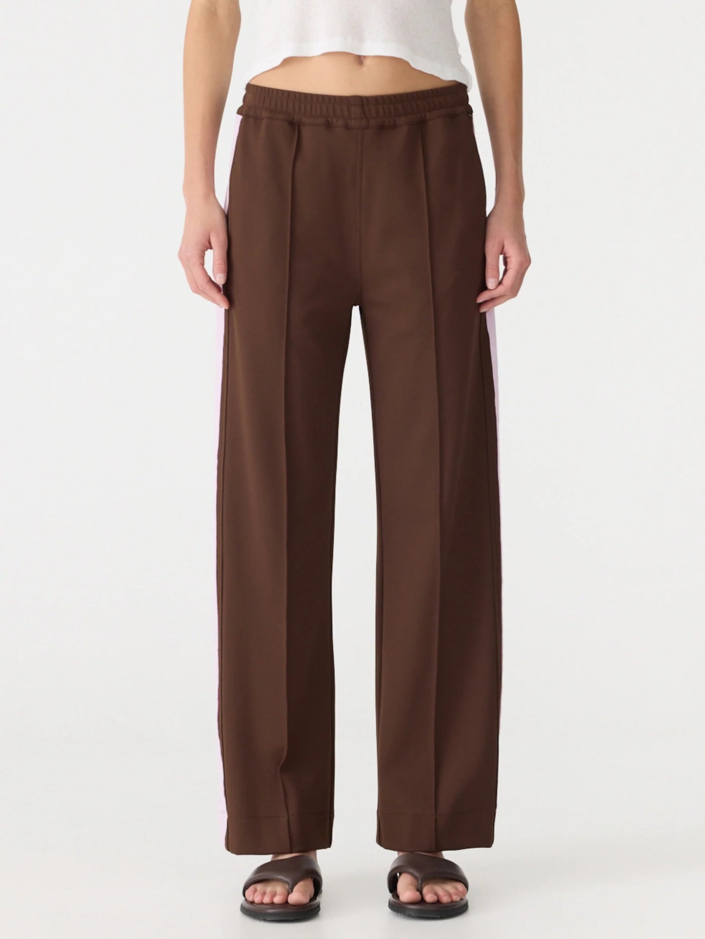 bassike | Pique Stripe Detail Pant | carob/pale pink | Palm Boutique