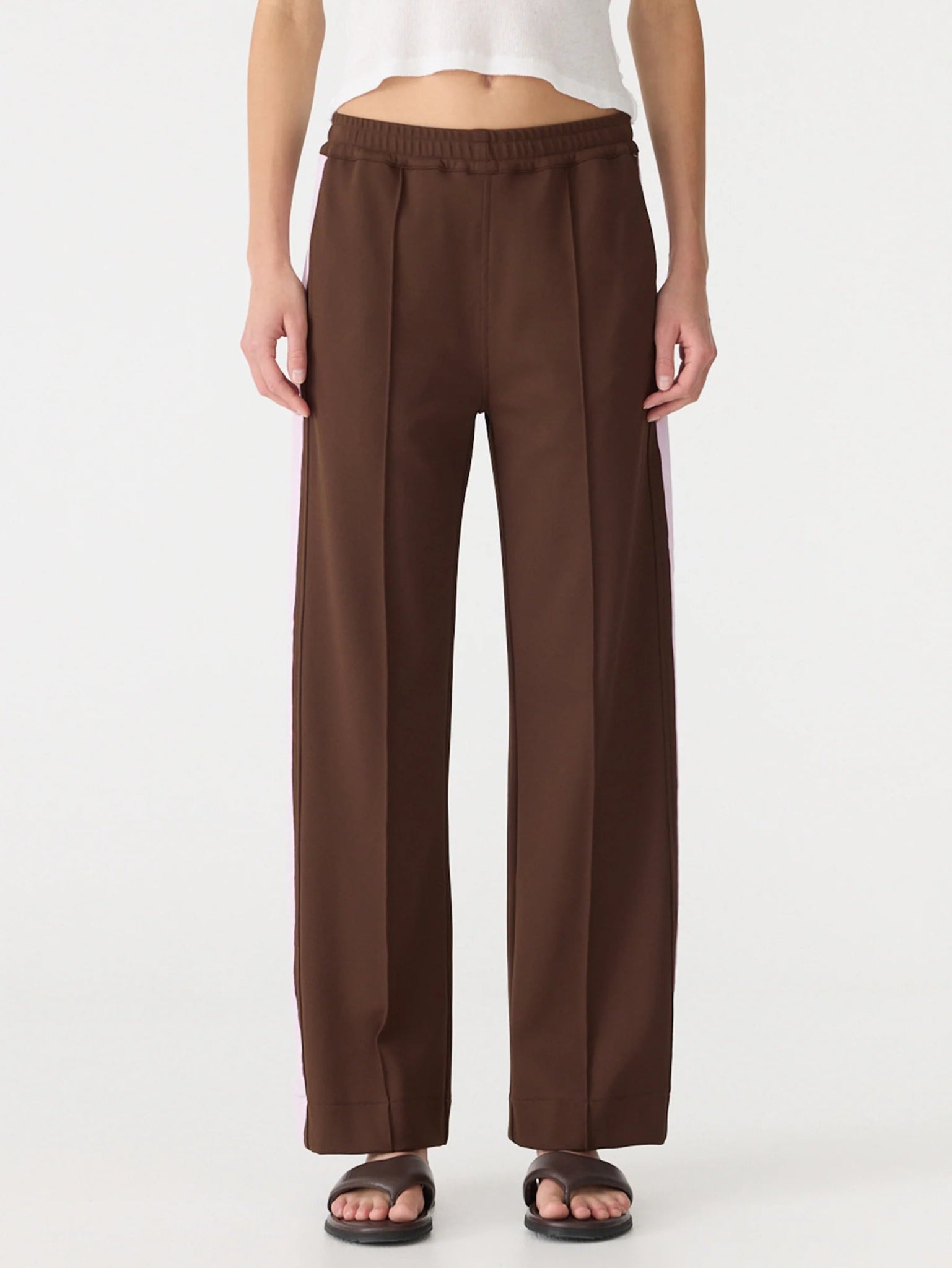 bassike | Pique Stripe Detail Pant | carob/pale pink | Palm Boutique