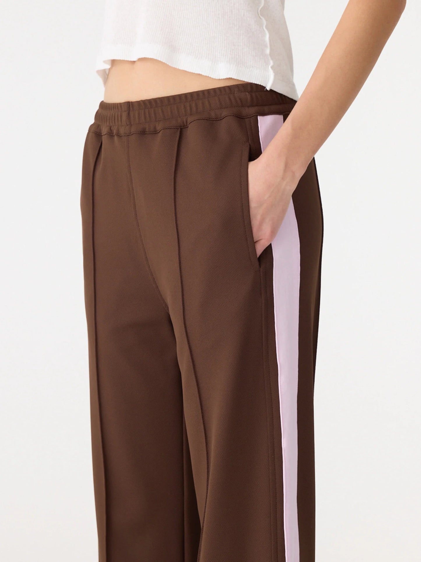 bassike | Pique Stripe Detail Pant | carob/pale pink | Palm Boutique