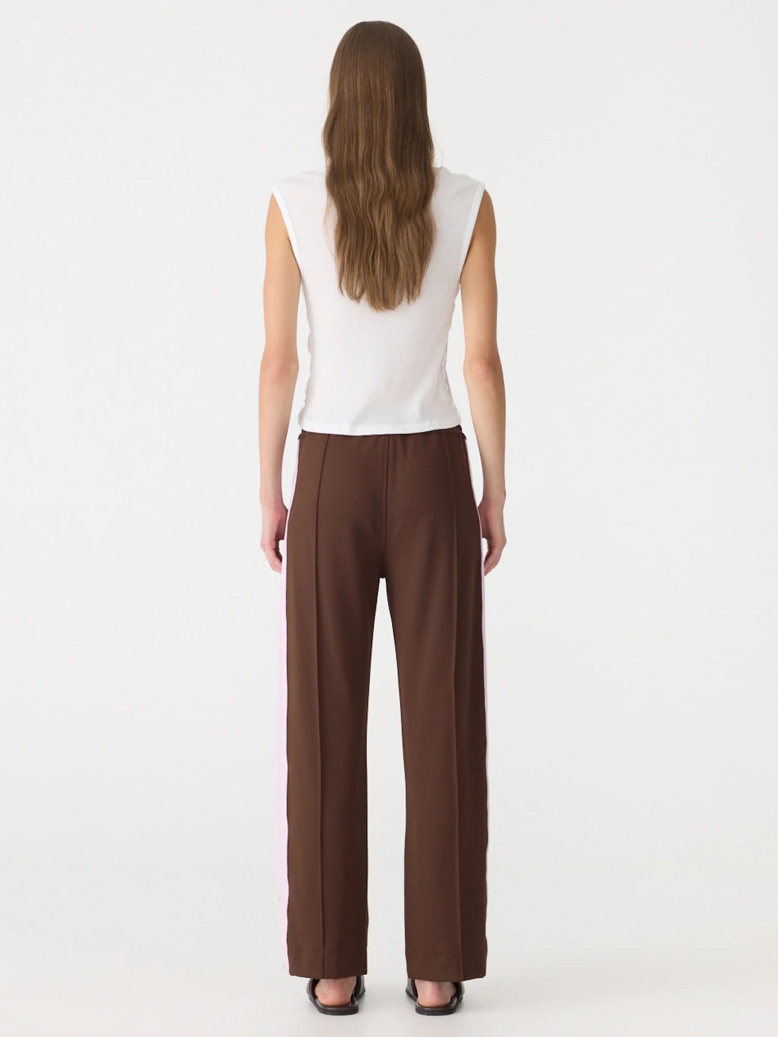 bassike | Pique Stripe Detail Pant | carob/pale pink | Palm Boutique