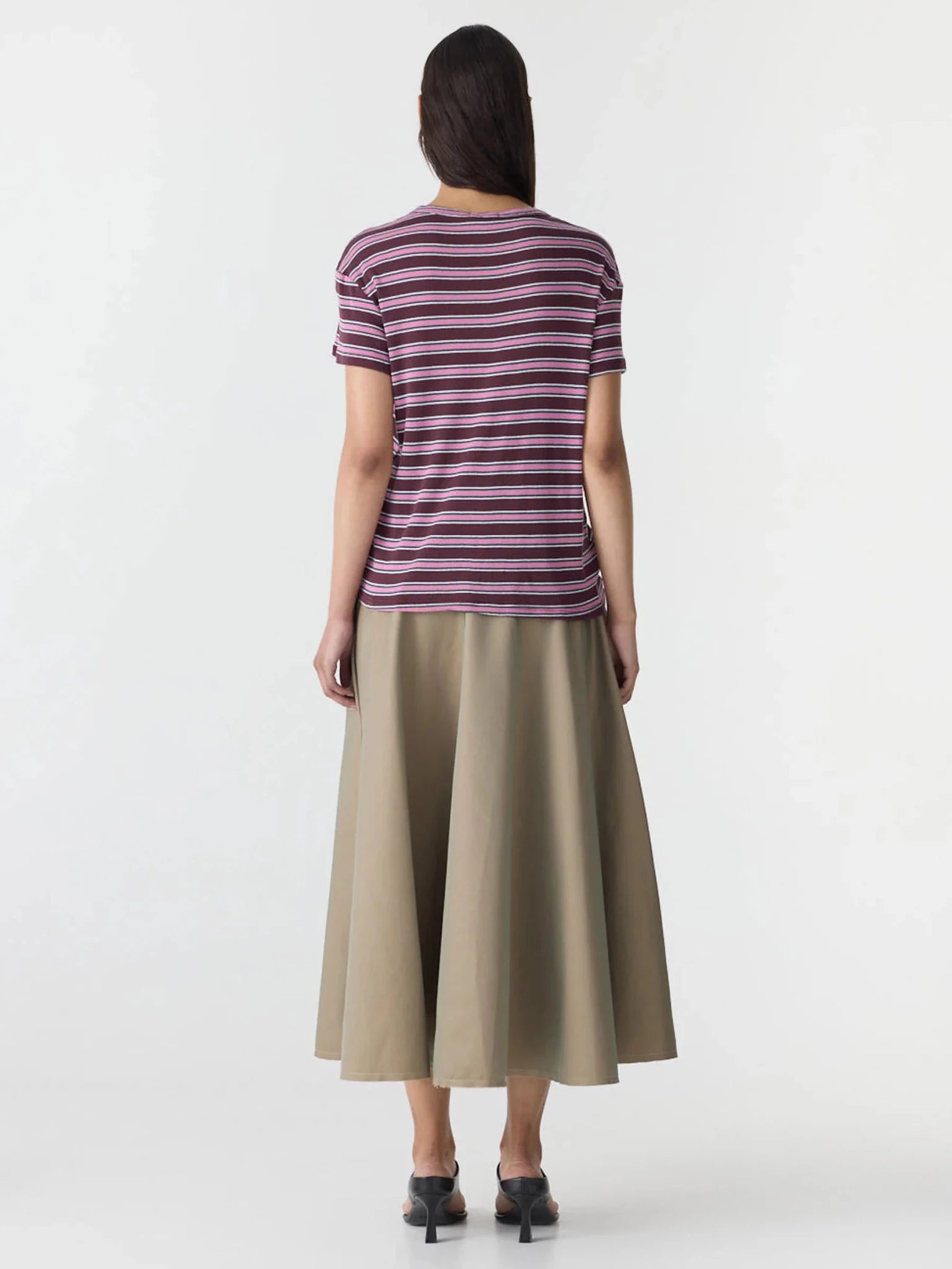 bassike | Retro Rib Stripe T-Shirt | Burg Wht Pink | Palm Boutique