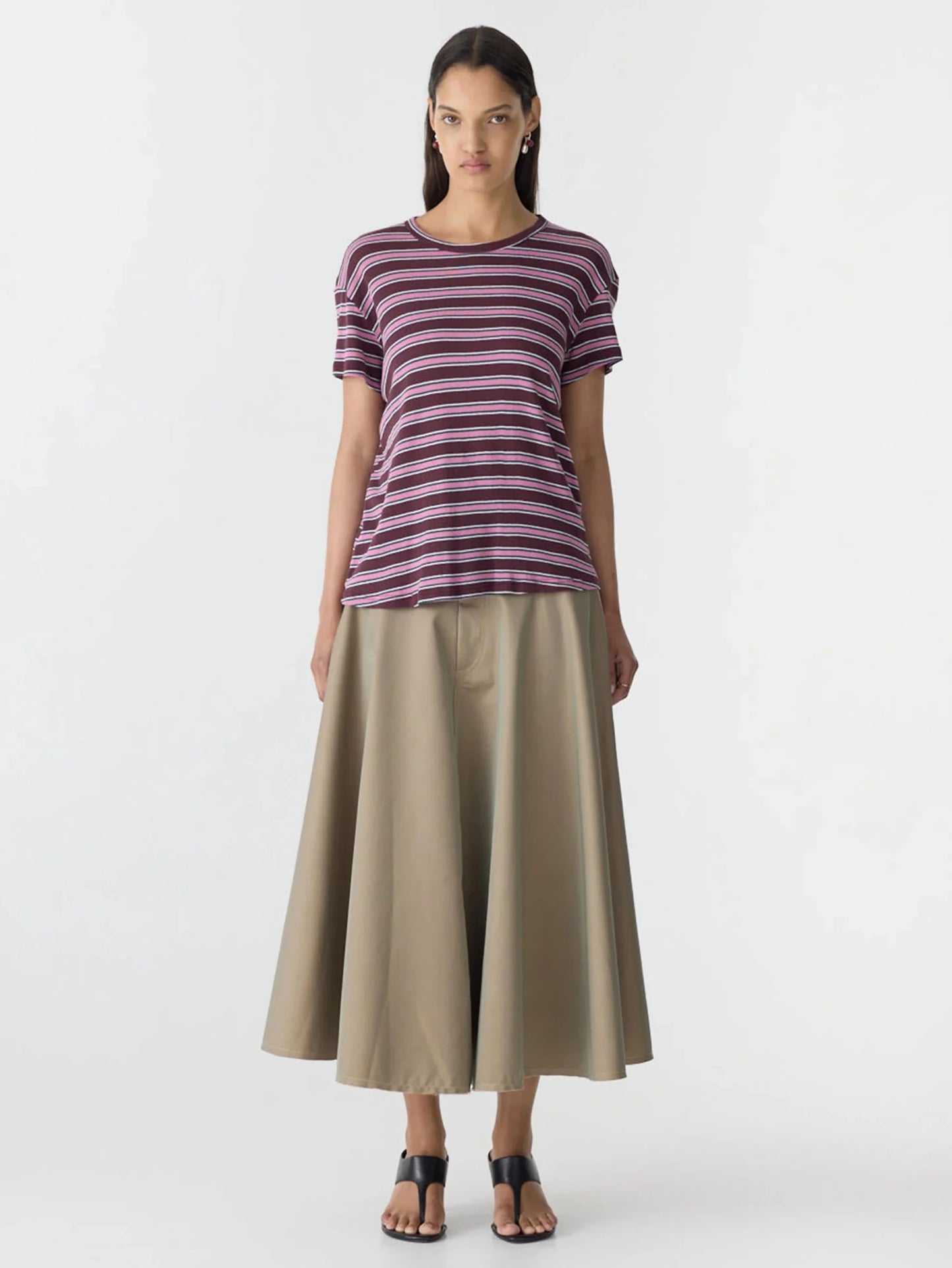 bassike | Retro Rib Stripe T-Shirt | Burg Wht Pink | Palm Boutique
