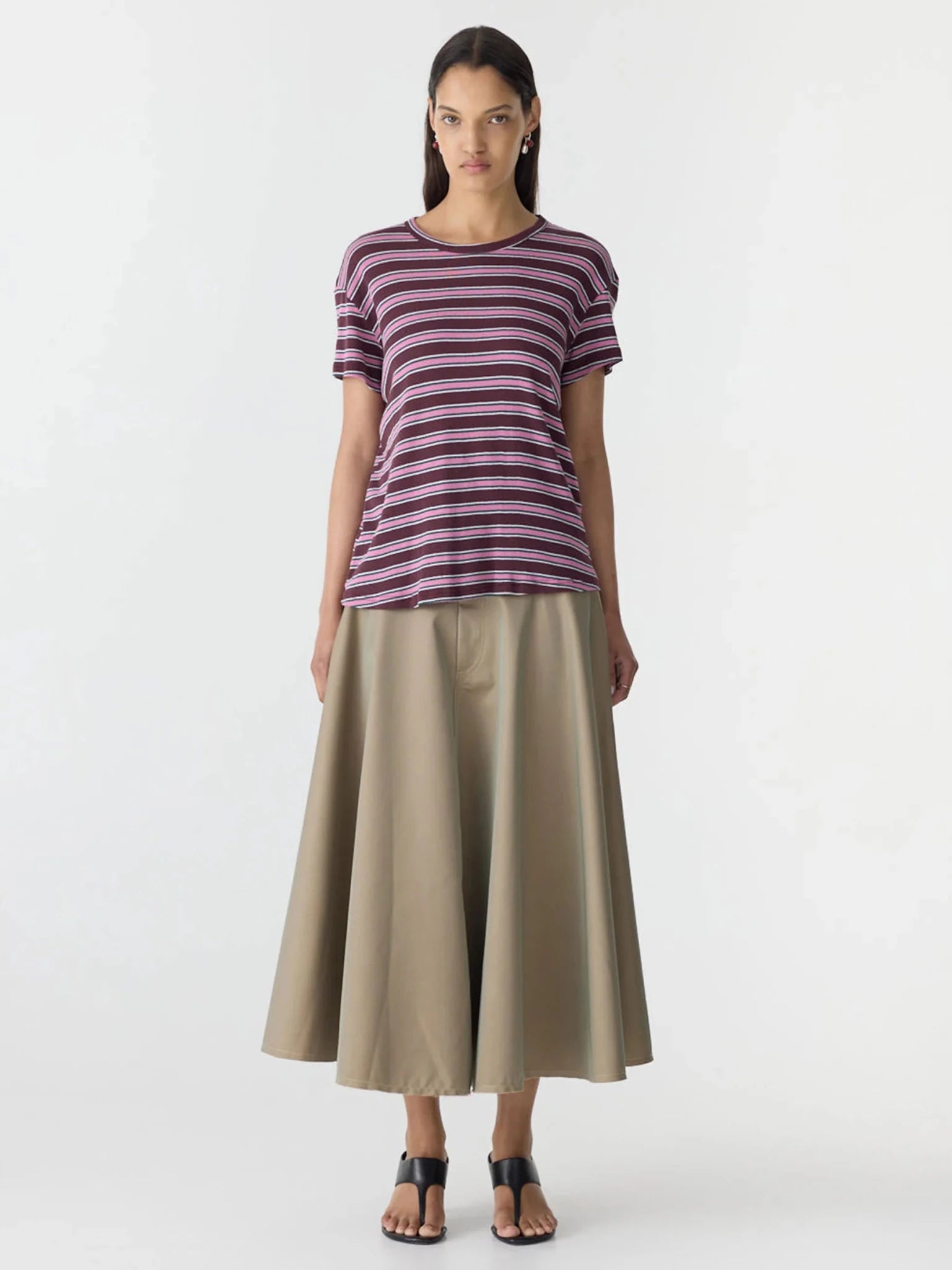 bassike | Retro Rib Stripe T-Shirt | Burg Wht Pink | Palm Boutique