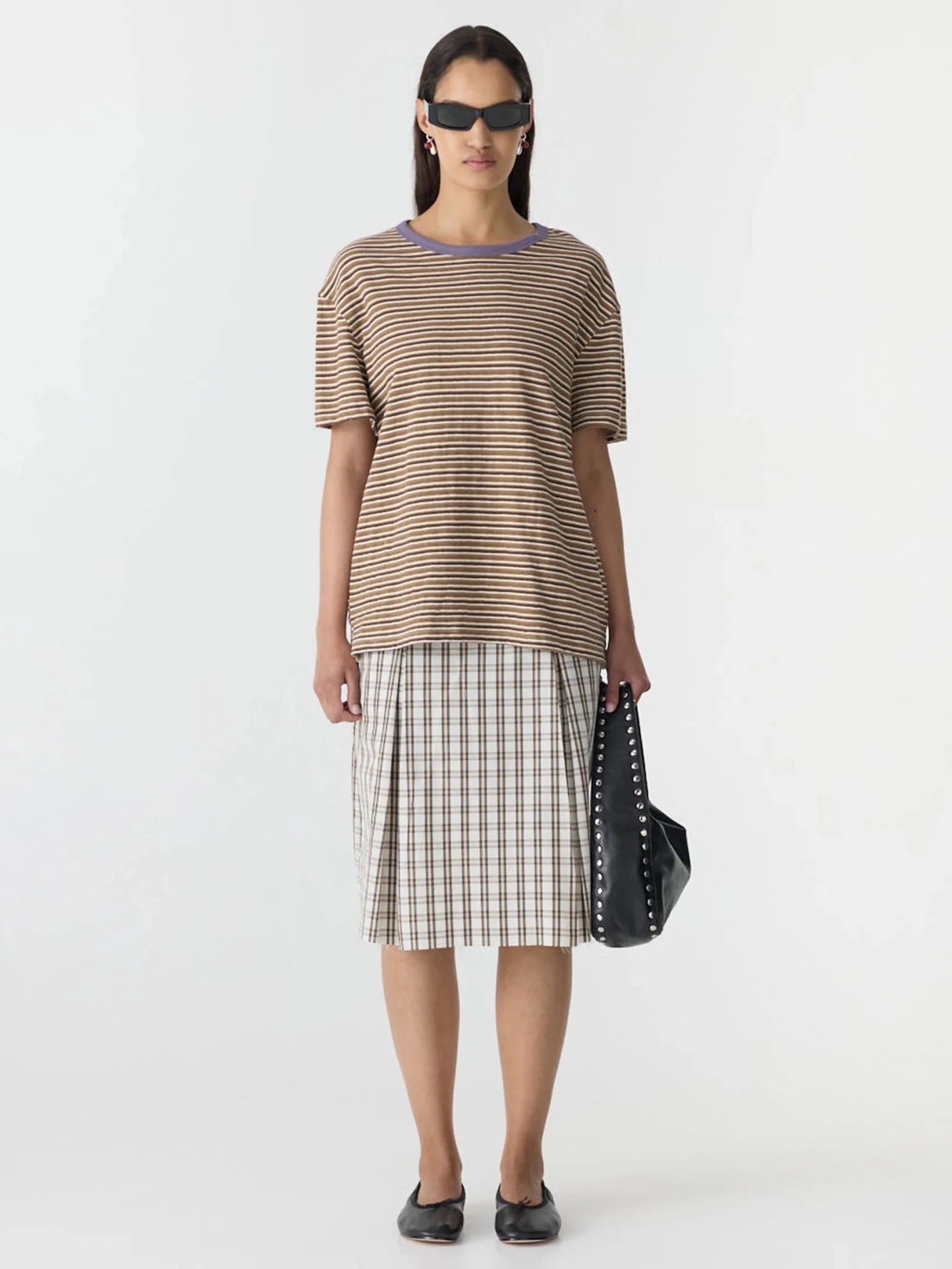 bassike | Retro Stripe Boyfriend T-Shirt | Brown Purple | Palm Boutique