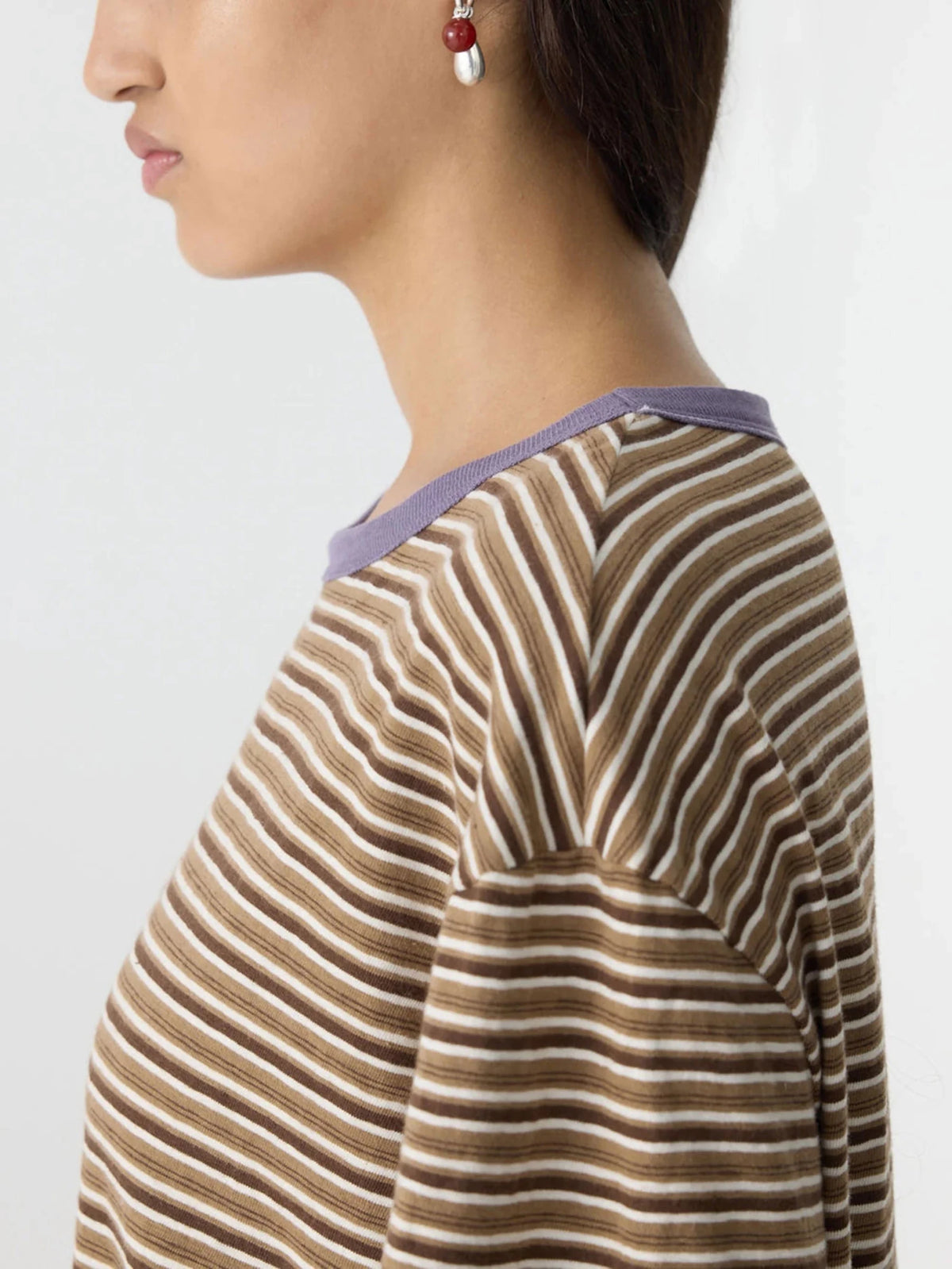 bassike | Retro Stripe Boyfriend T-Shirt | Brown Purple | Palm Boutique