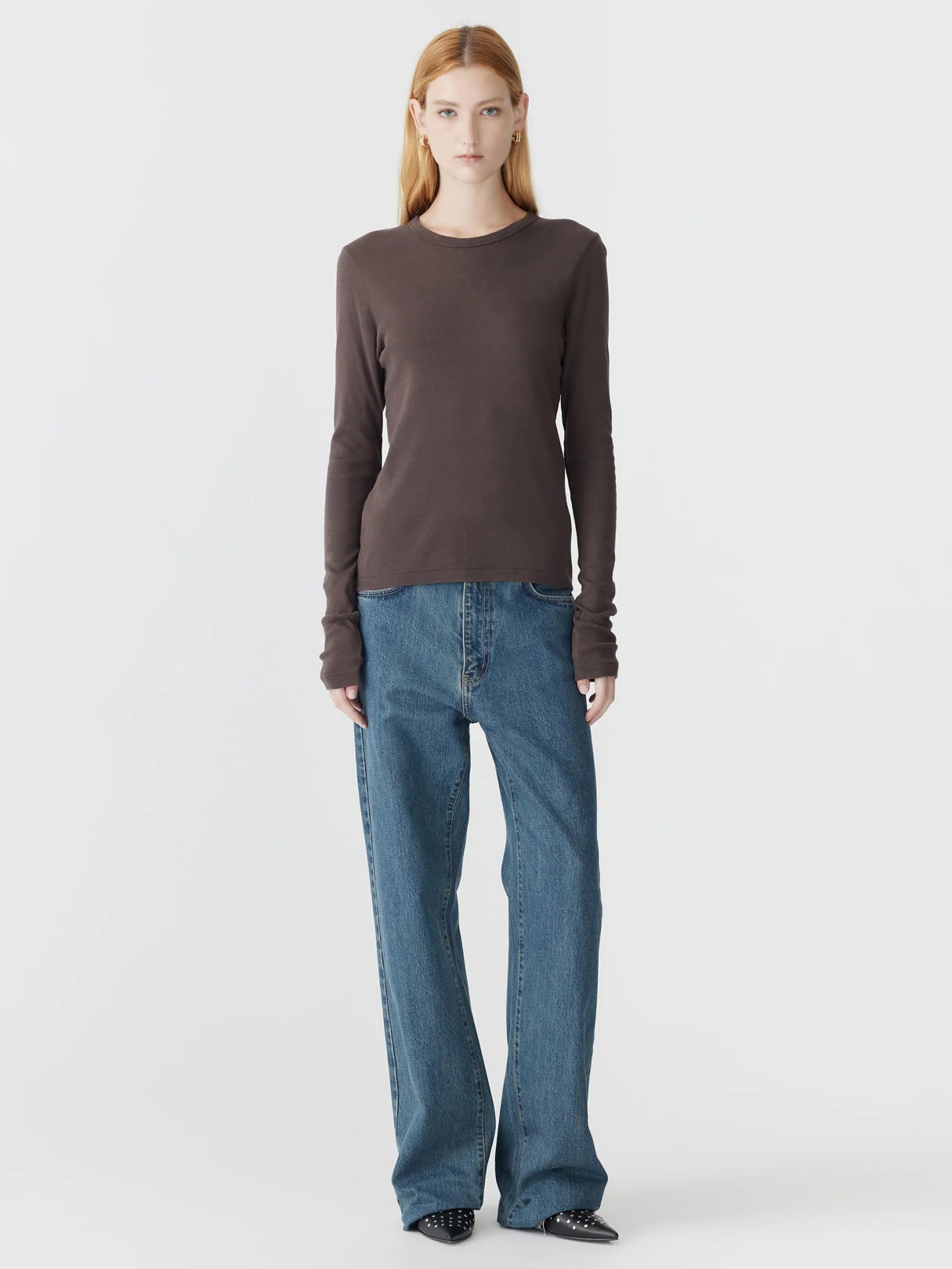 bassike | Slim Superfine Rib L/S T-shirt | Dark Plum | Palm Boutique