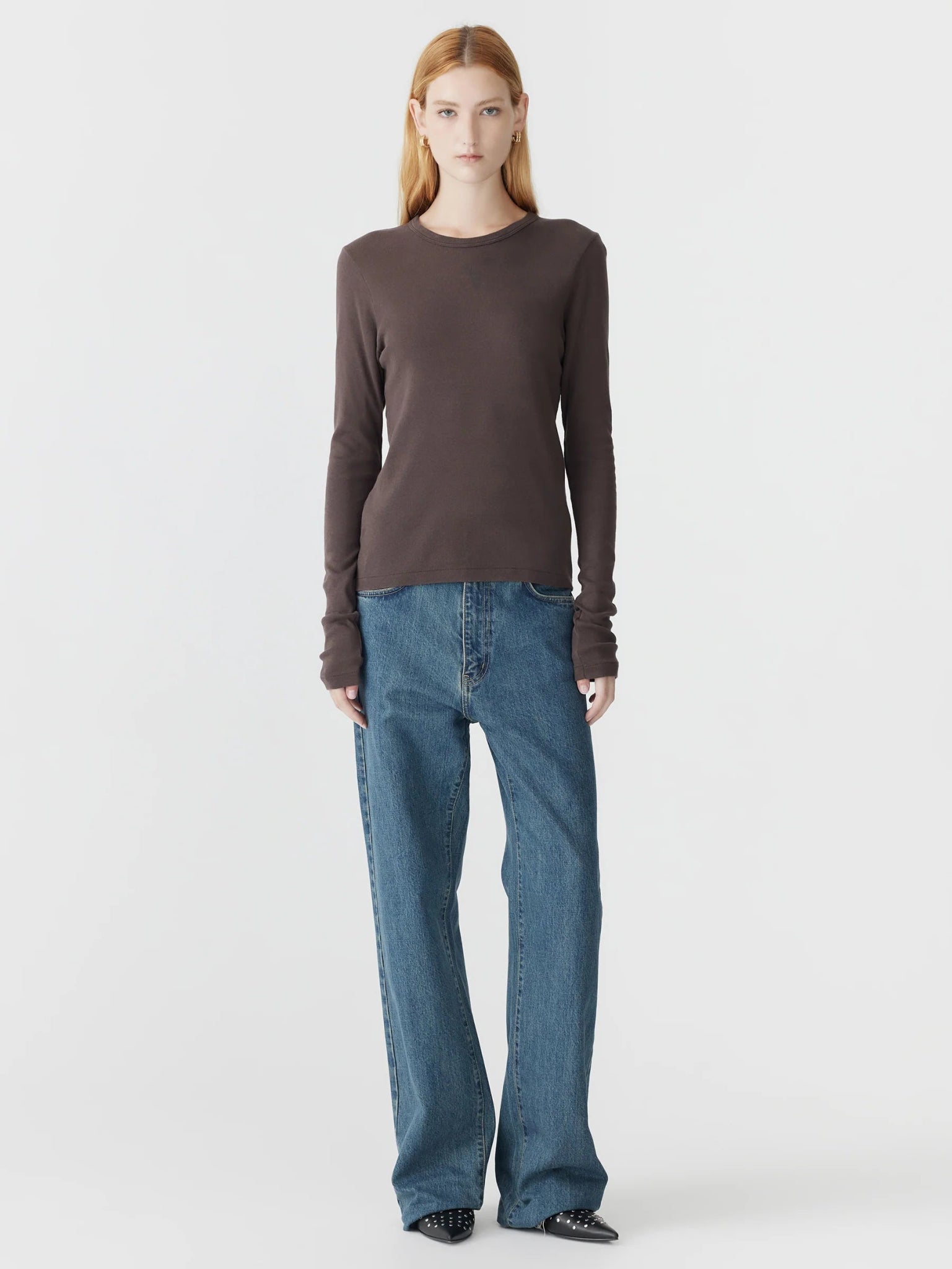 bassike | Slim Superfine Rib L/S T-shirt | Dark Plum | Palm Boutique