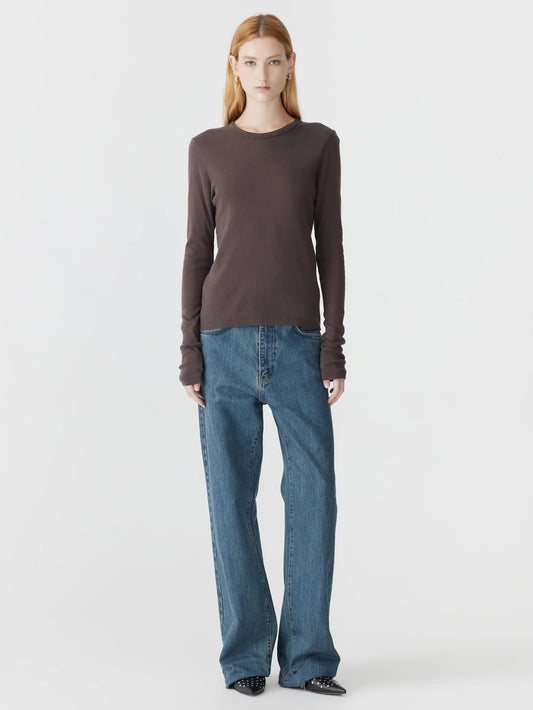 bassike | Slim Superfine Rib L/S T-shirt | Dark Plum | Palm Boutique