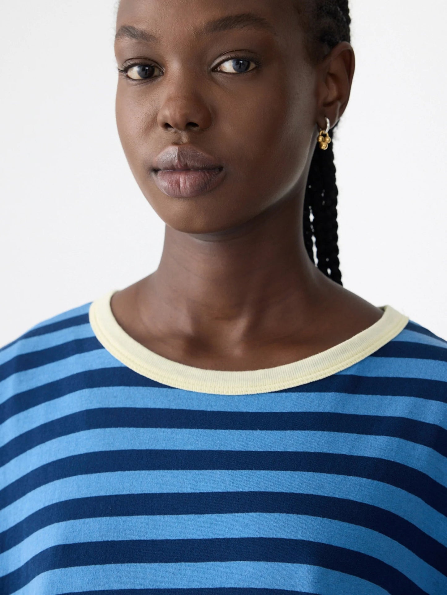 bassike | Stripe Boyfriend T-shirt | Light Blue/Navy | Palm Boutique