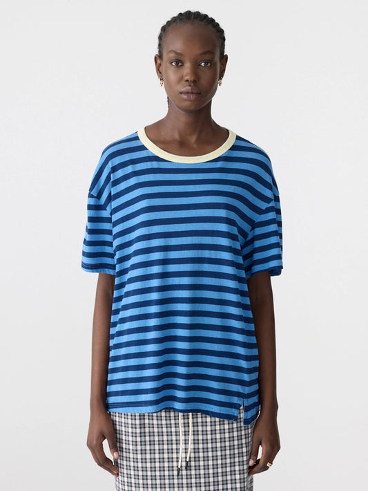 bassike | Stripe Boyfriend T-shirt | Light Blue/Navy | Palm Boutique