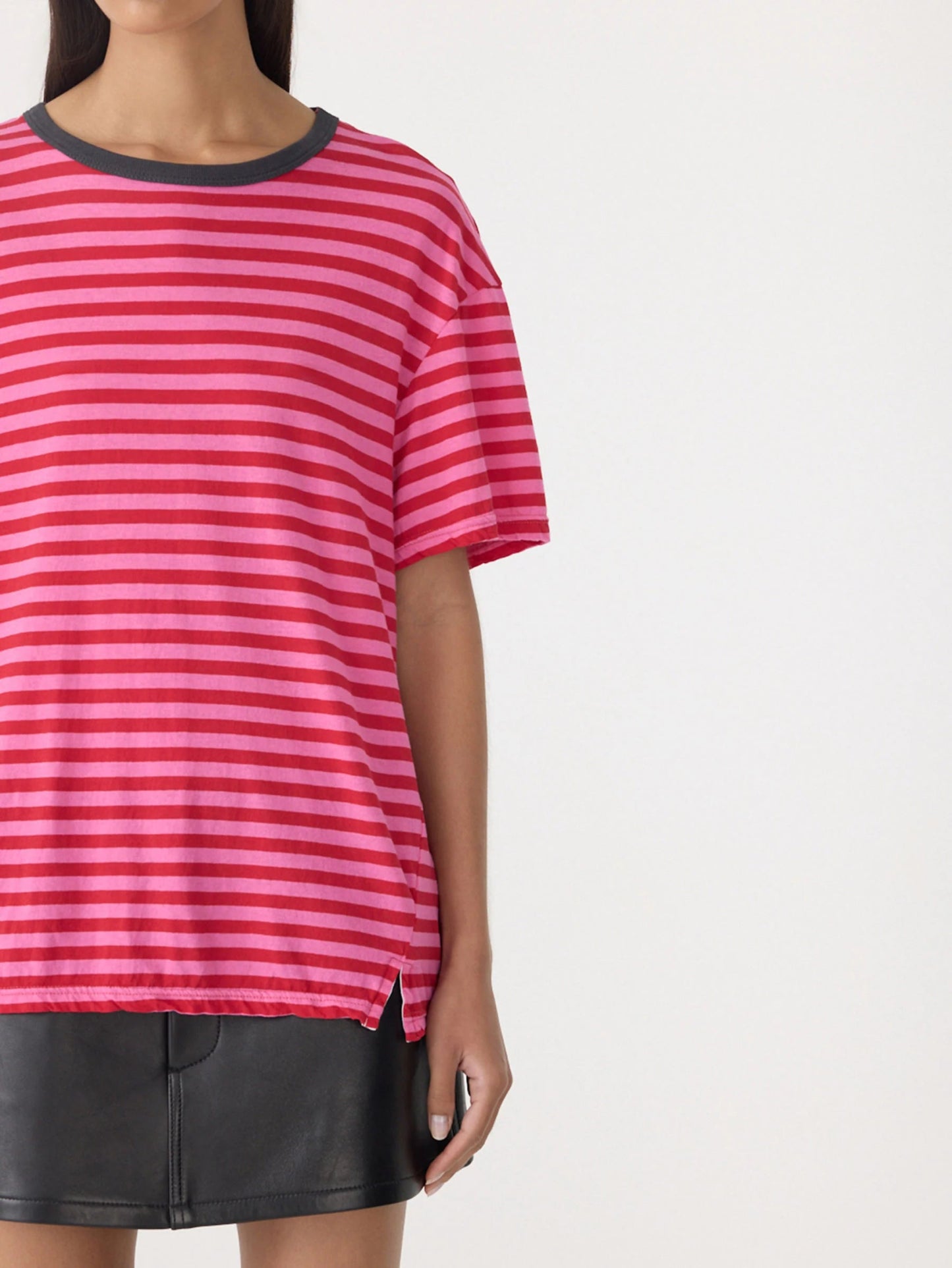 bassike | Stripe Boyfriend T-shirt | Red/Pink/Washed Navy | Palm Boutique
