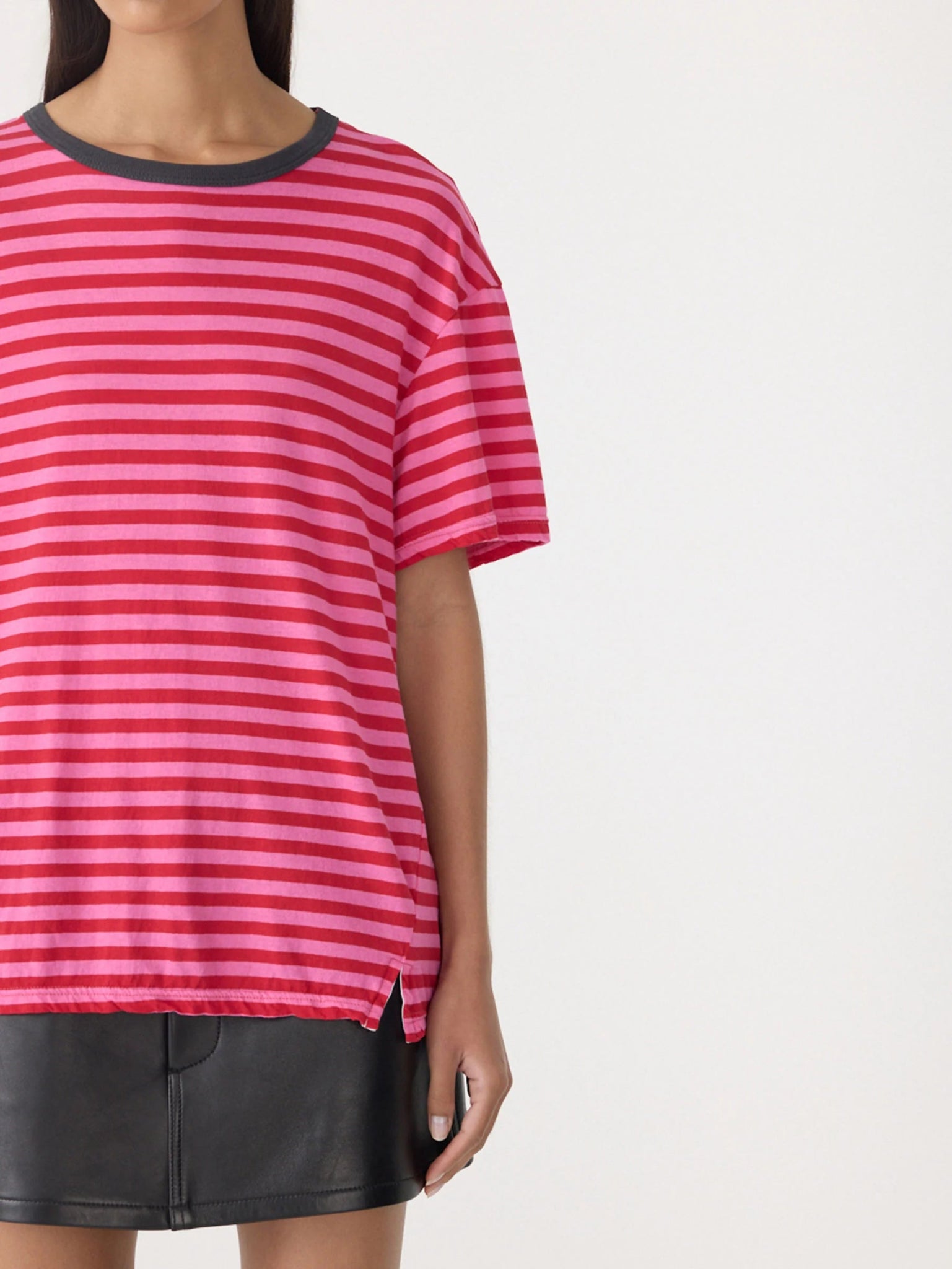 bassike | Stripe Boyfriend T-shirt | Red/Pink/Washed Navy | Palm Boutique