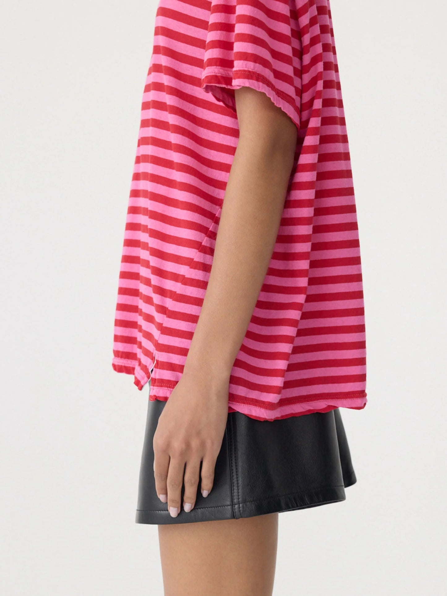 bassike | Stripe Boyfriend T-shirt | Red/Pink/Washed Navy | Palm Boutique