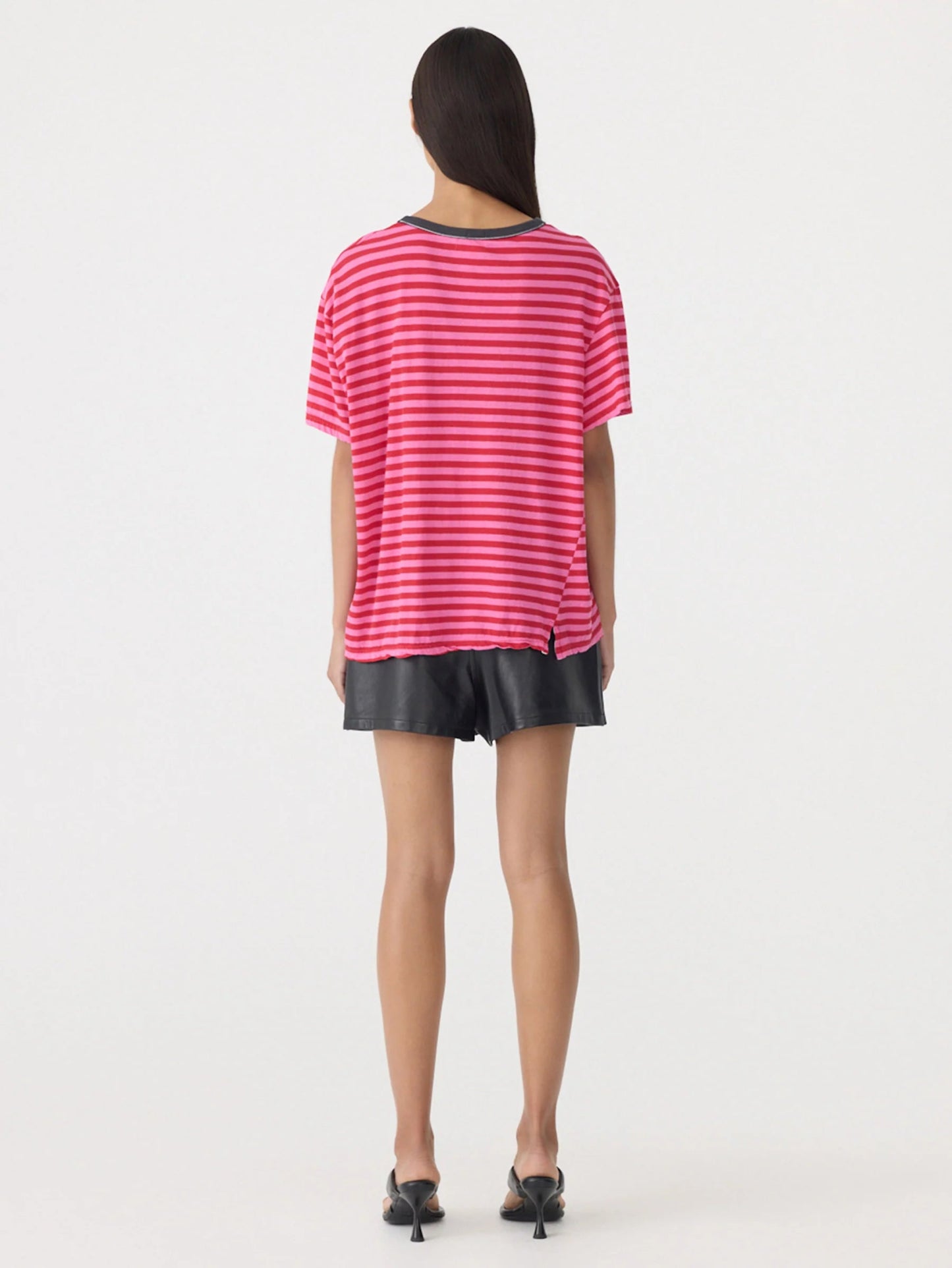 bassike | Stripe Boyfriend T-shirt | Red/Pink/Washed Navy | Palm Boutique