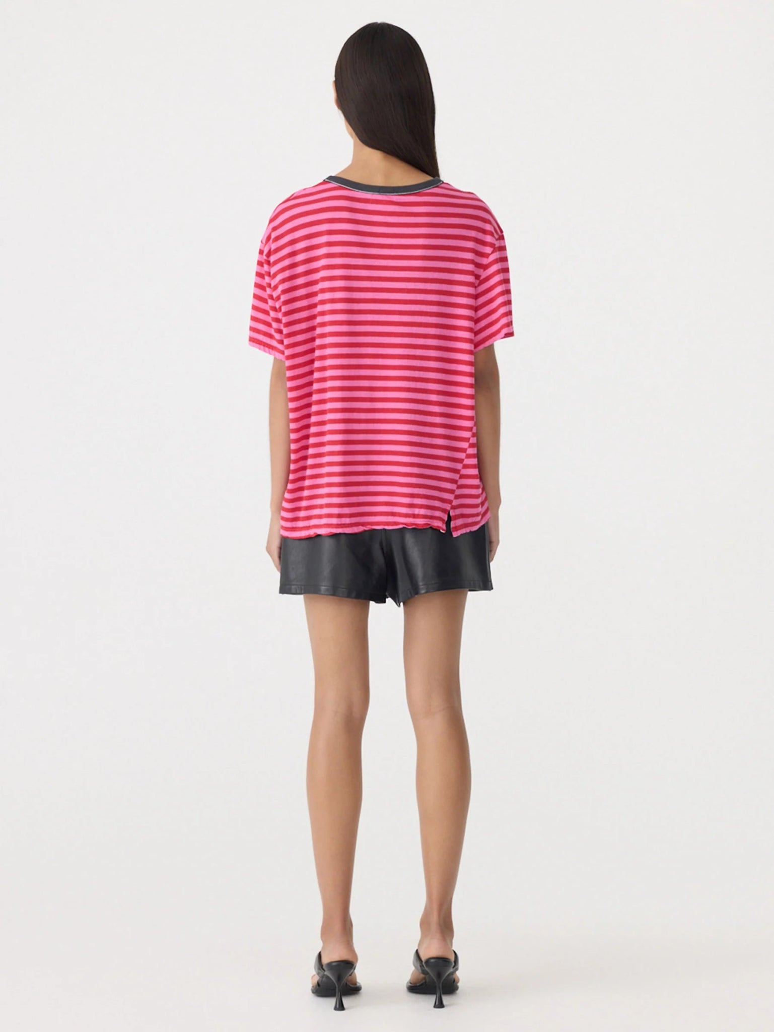bassike | Stripe Boyfriend T-shirt | Red/Pink/Washed Navy | Palm Boutique