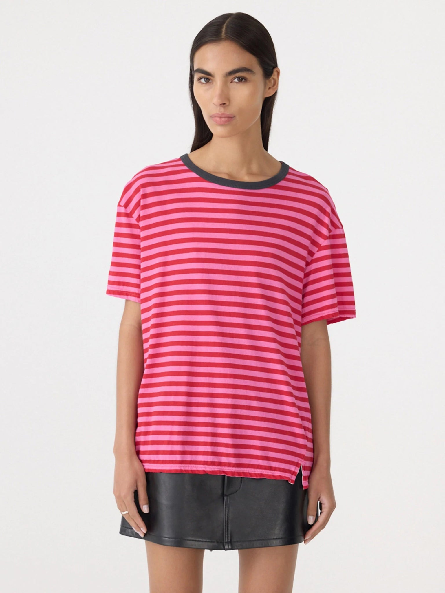 bassike | Stripe Boyfriend T-shirt | Red/Pink/Washed Navy | Palm Boutique
