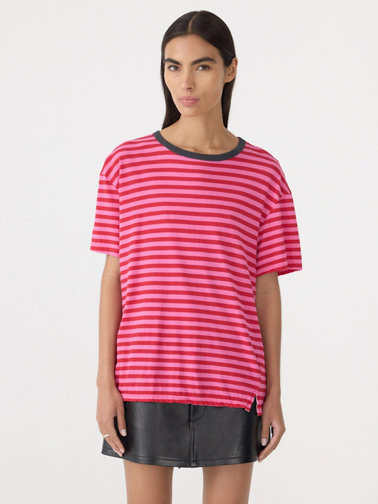 bassike | Stripe Boyfriend T-shirt | Red/Pink/Washed Navy | Palm Boutique