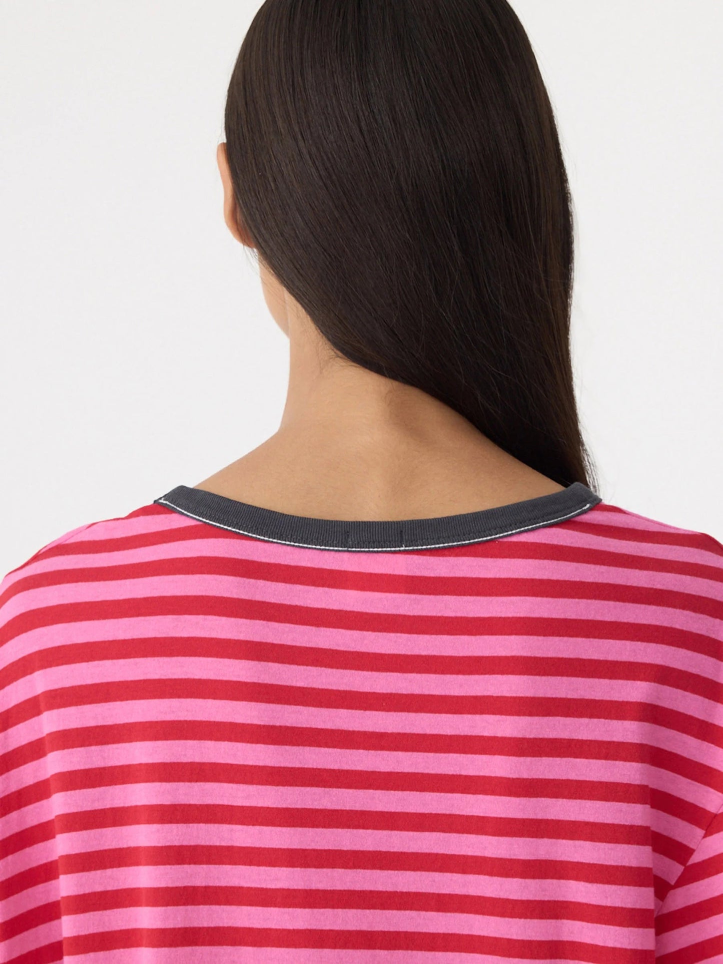 bassike | Stripe Boyfriend T-shirt | Red/Pink/Washed Navy | Palm Boutique