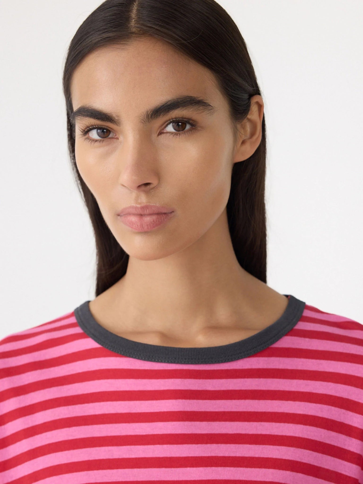 bassike | Stripe Boyfriend T-shirt | Red/Pink/Washed Navy | Palm Boutique