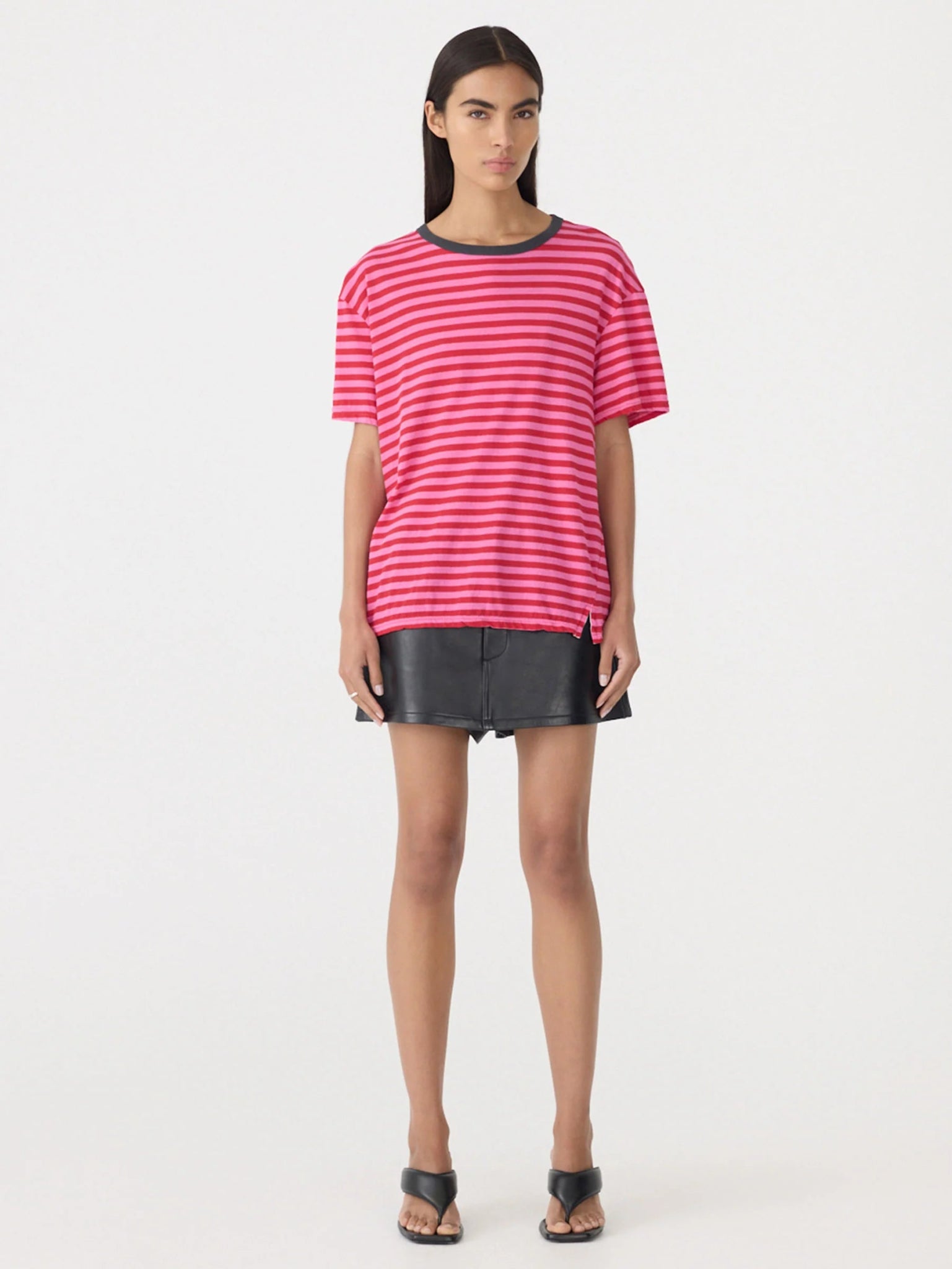 bassike | Stripe Boyfriend T-shirt | Red/Pink/Washed Navy | Palm Boutique