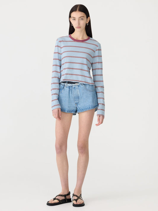 bassike | Stripe L/S Baby t-shirt | Pale Blue/Burgundy | Palm Boutique