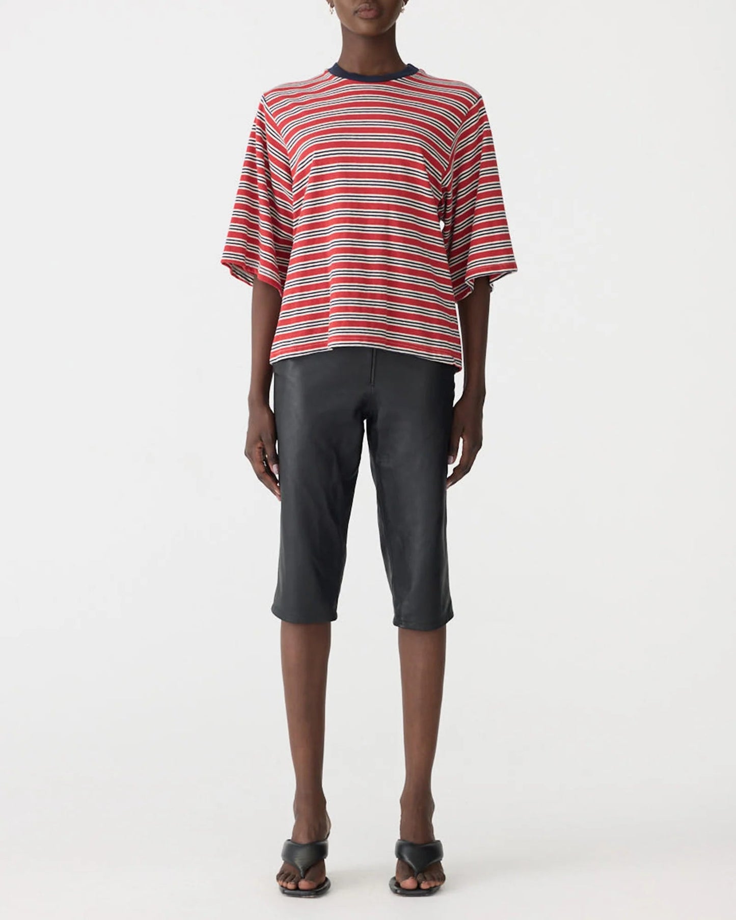 bassike | Stripe Quarter SLV T-shirt | Red/Navy/Natural | Palm Boutique