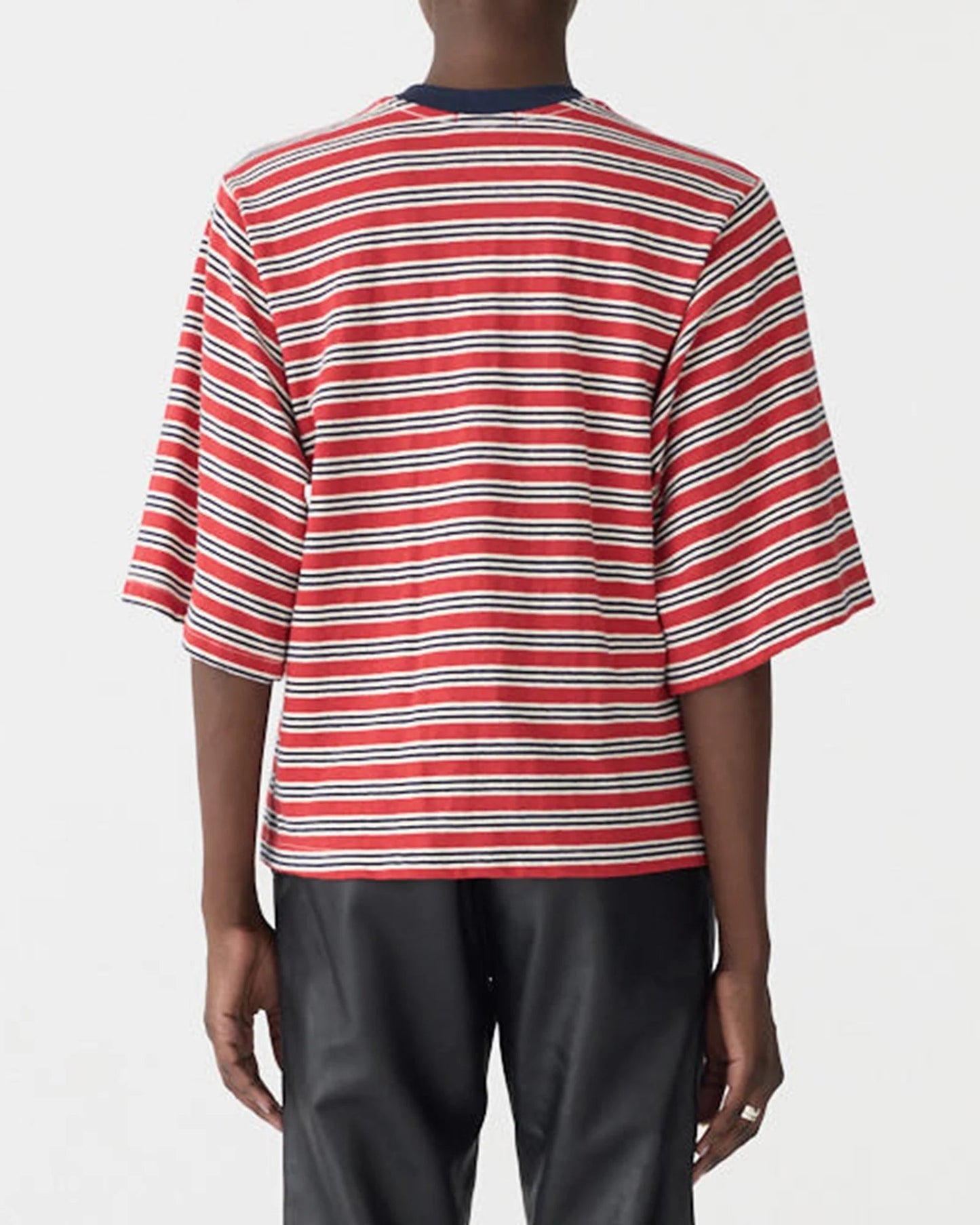 bassike | Stripe Quarter SLV T-shirt | Red/Navy/Natural | Palm Boutique