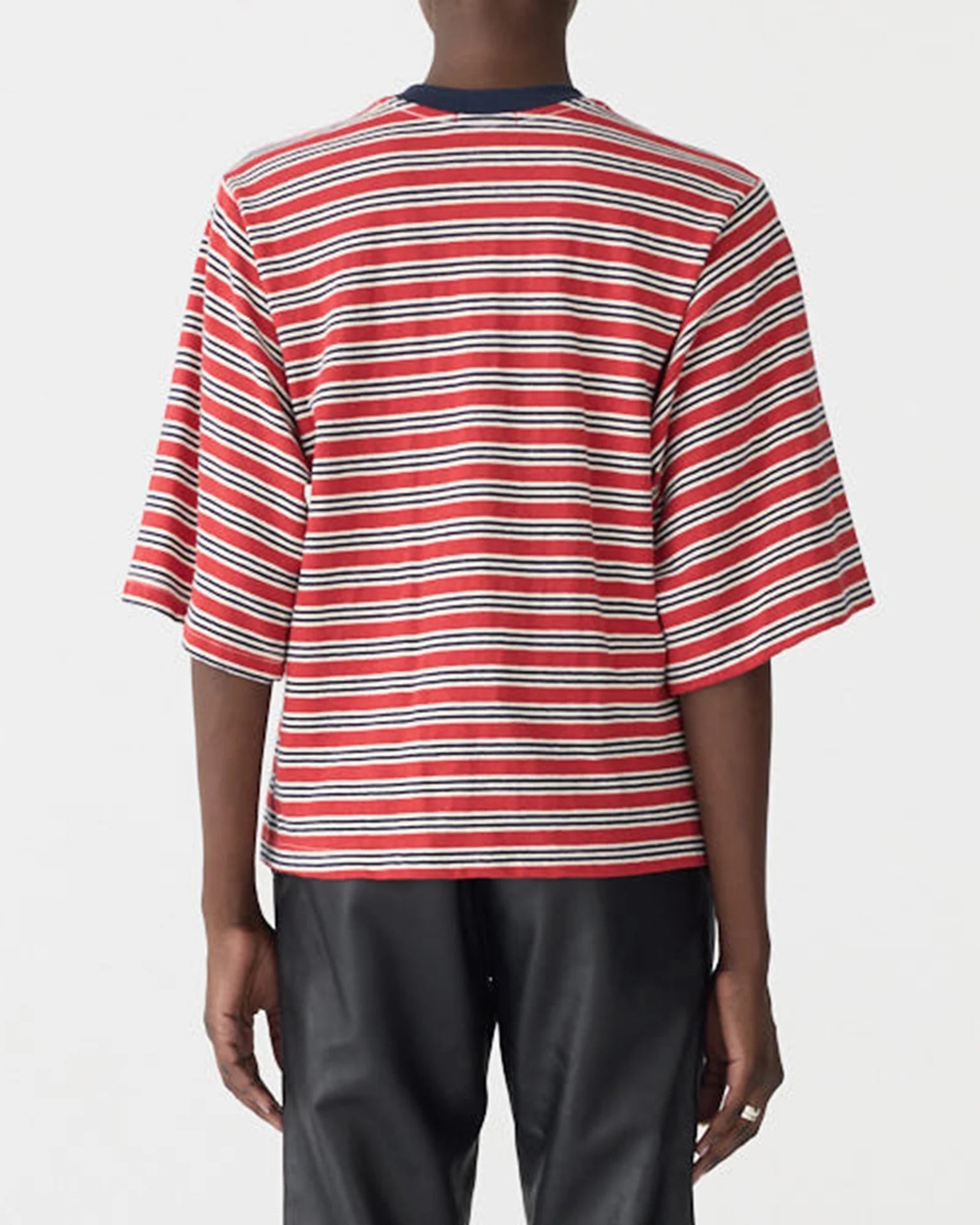 bassike | Stripe Quarter SLV T-shirt | Red/Navy/Natural | Palm Boutique