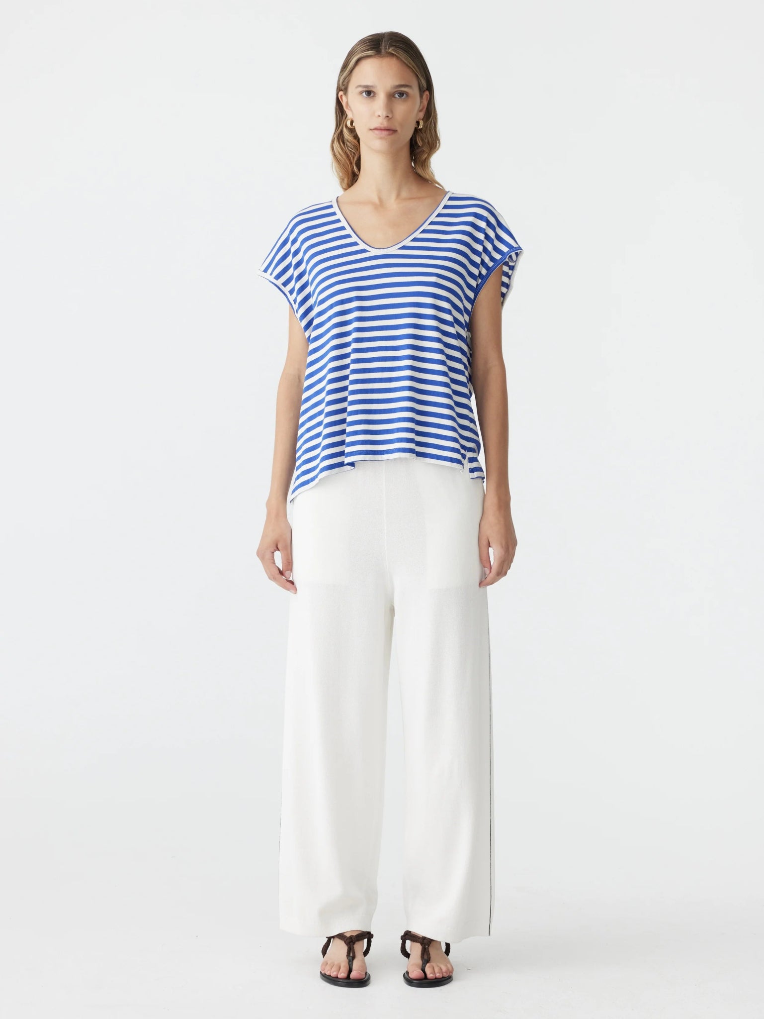 bassike | Stripe Scoop neck Tank | Nat/Cobalt | Palm Boutique