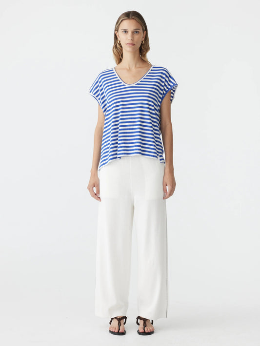 bassike | Stripe Scoop neck Tank | Nat/Cobalt | Palm Boutique