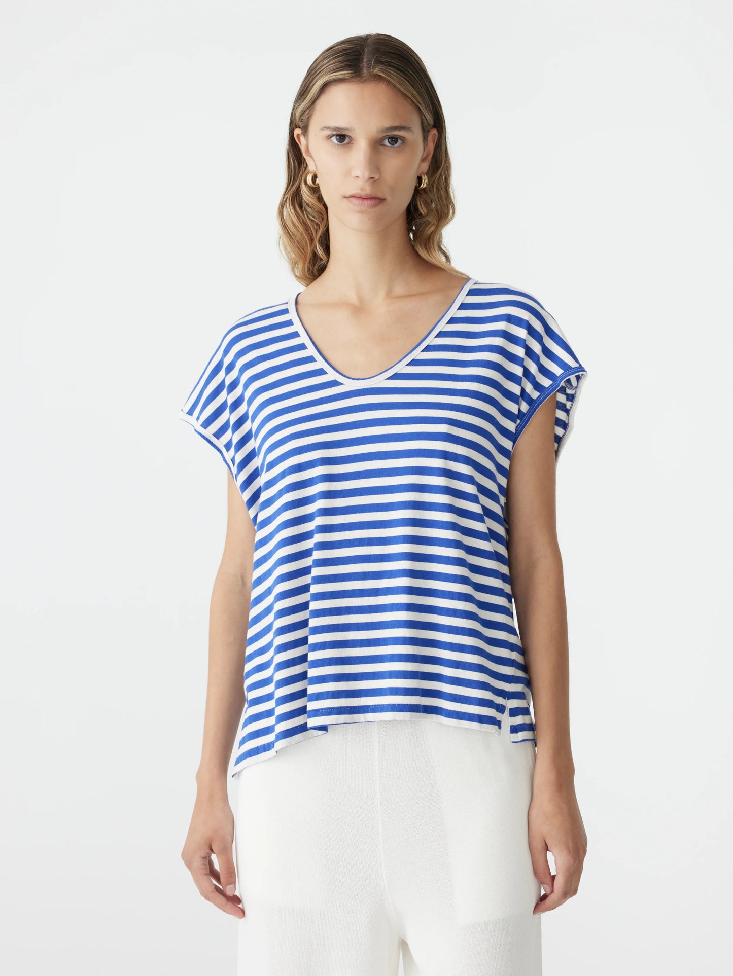 bassike | Stripe Scoop neck Tank | Nat/Cobalt | Palm Boutique