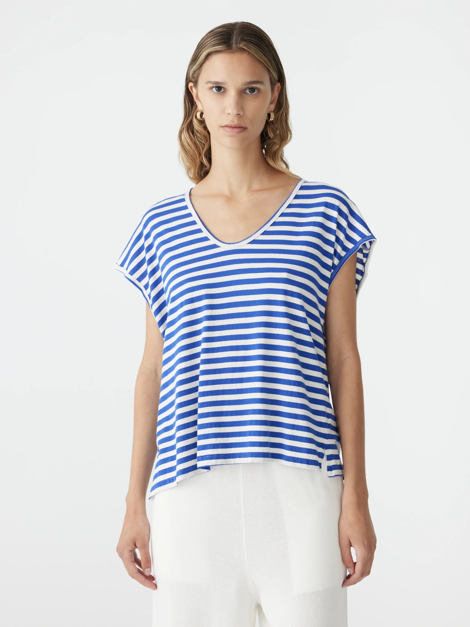 bassike | Stripe Scoop neck Tank | Nat/Cobalt | Palm Boutique