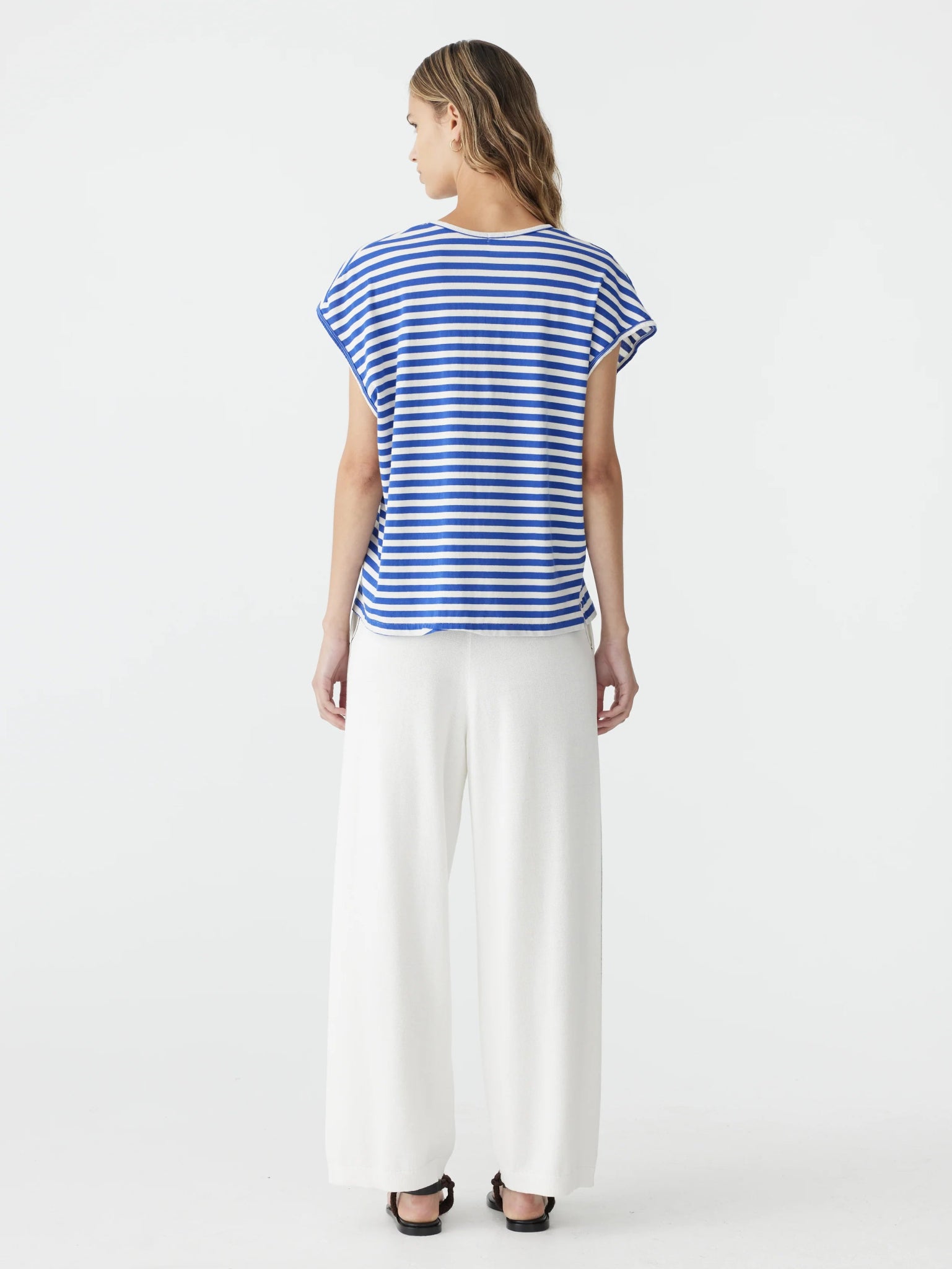 bassike | Stripe Scoop neck Tank | Nat/Cobalt | Palm Boutique