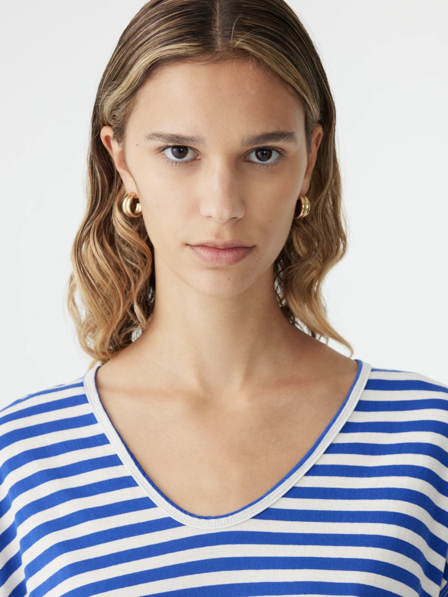 bassike | Stripe Scoop neck Tank | Nat/Cobalt | Palm Boutique