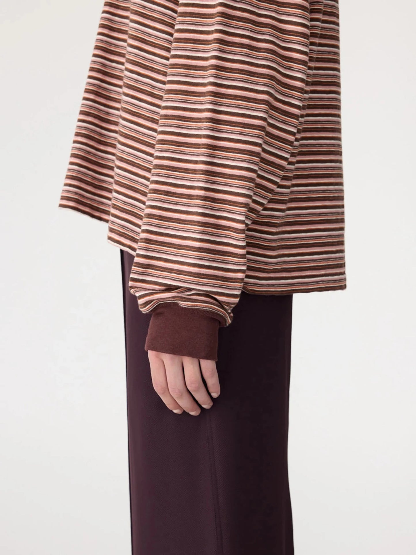bassike | Stripe Slouch L/S T-shirt | Pink/Orange/Plum | Palm Boutique