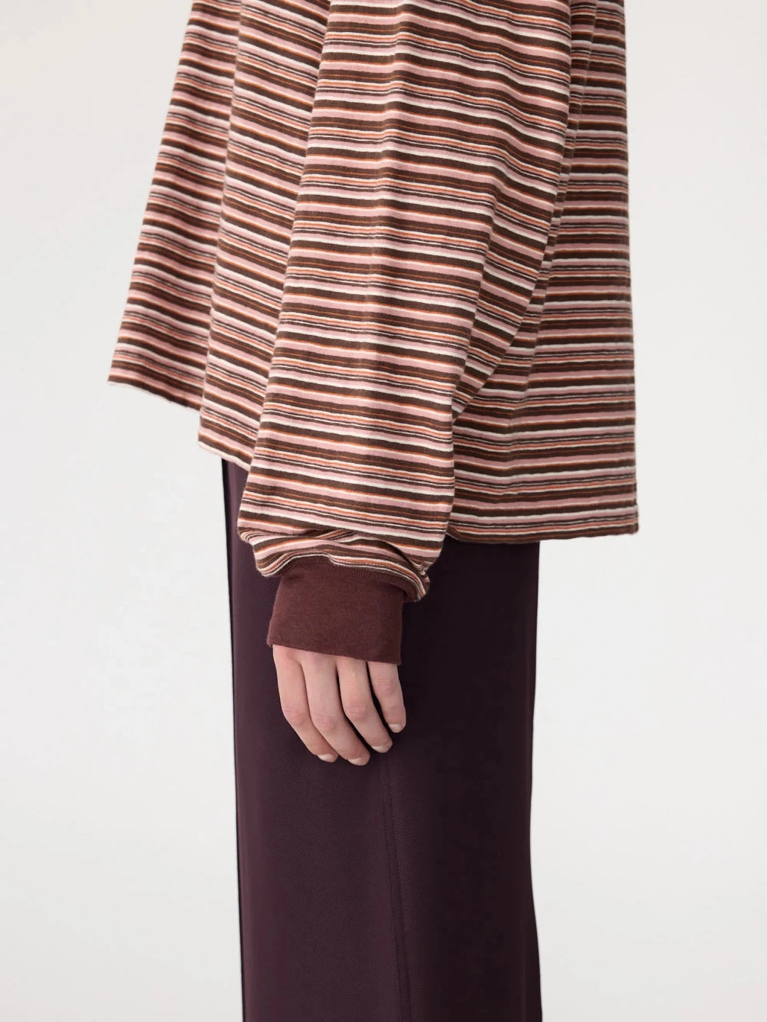bassike | Stripe Slouch L/S T-shirt | Pink/Orange/Plum | Palm Boutique