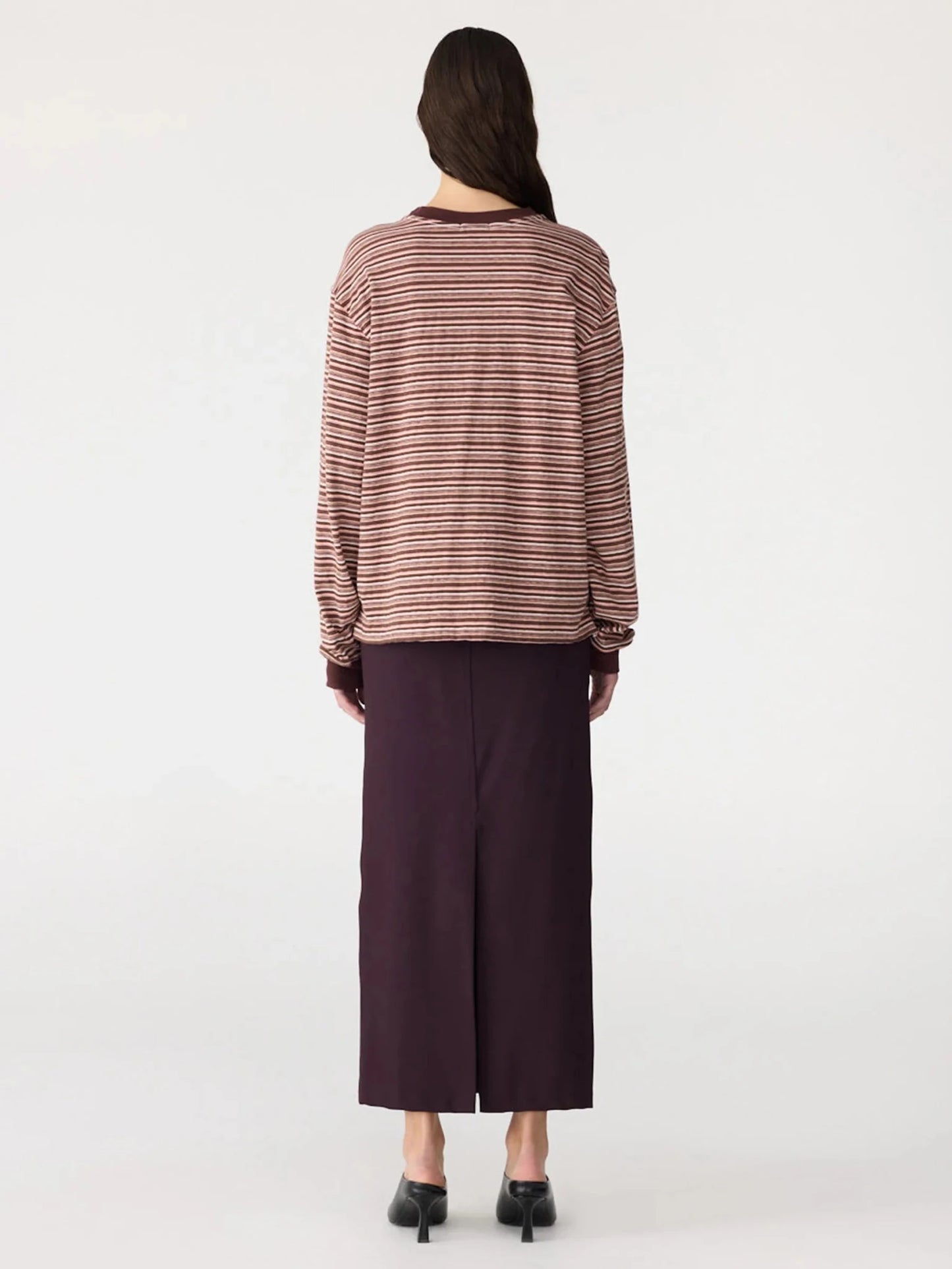 bassike | Stripe Slouch L/S T-shirt | Pink/Orange/Plum | Palm Boutique