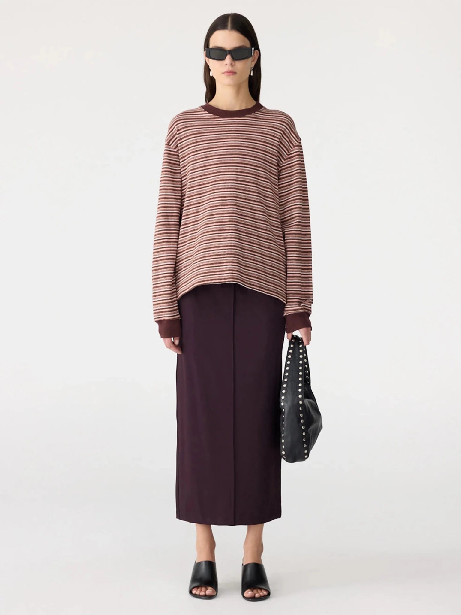 bassike | Stripe Slouch L/S T-shirt | Pink/Orange/Plum | Palm Boutique