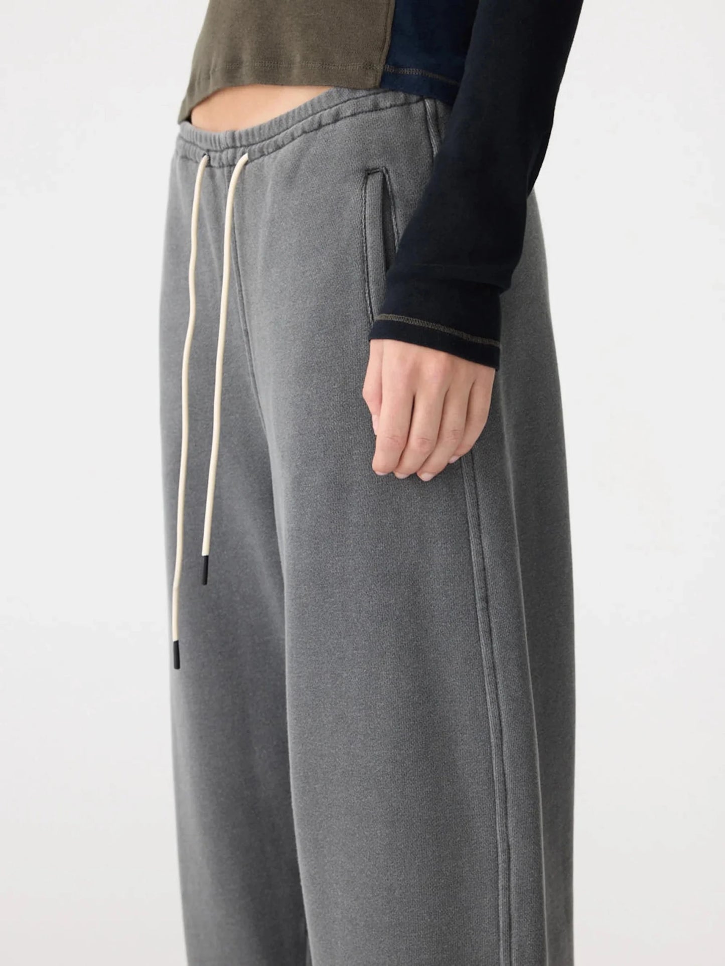 bassike | Washed Black Fleece Barrel Leg Trackpant | Palm Boutique