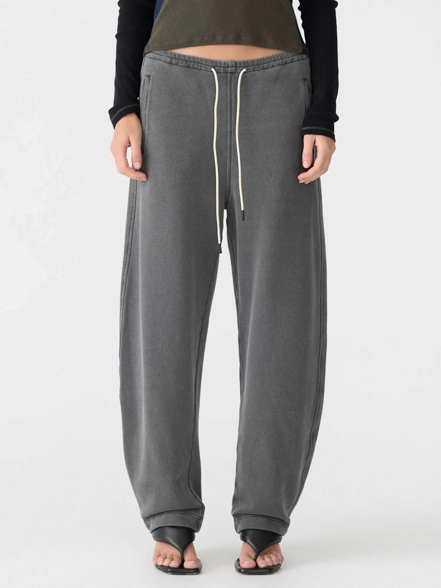 bassike | Washed Black Fleece Barrel Leg Trackpant | Palm Boutique
